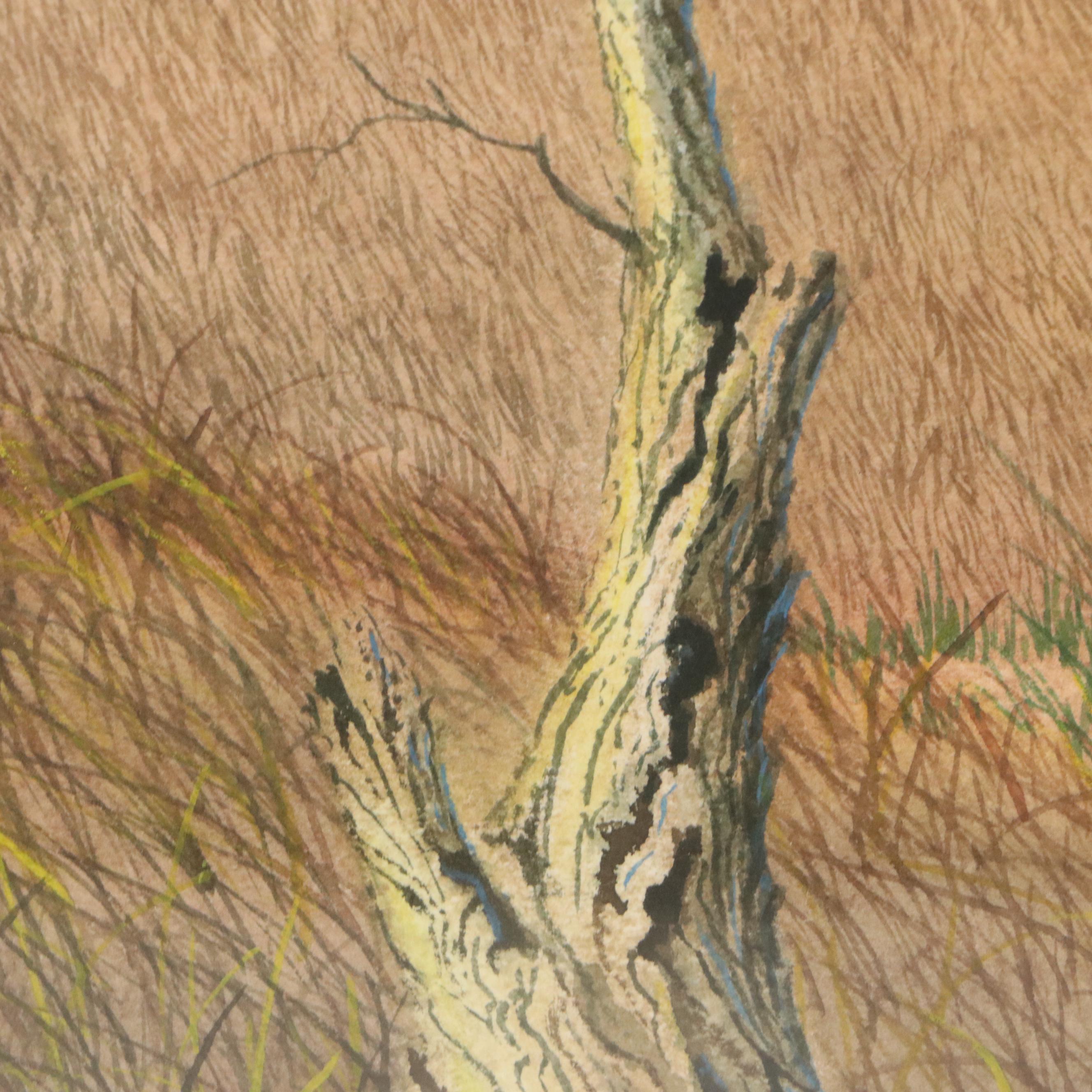 Don Griffiths Landscape Watercolor Painting with Flocks of Geese, 1984