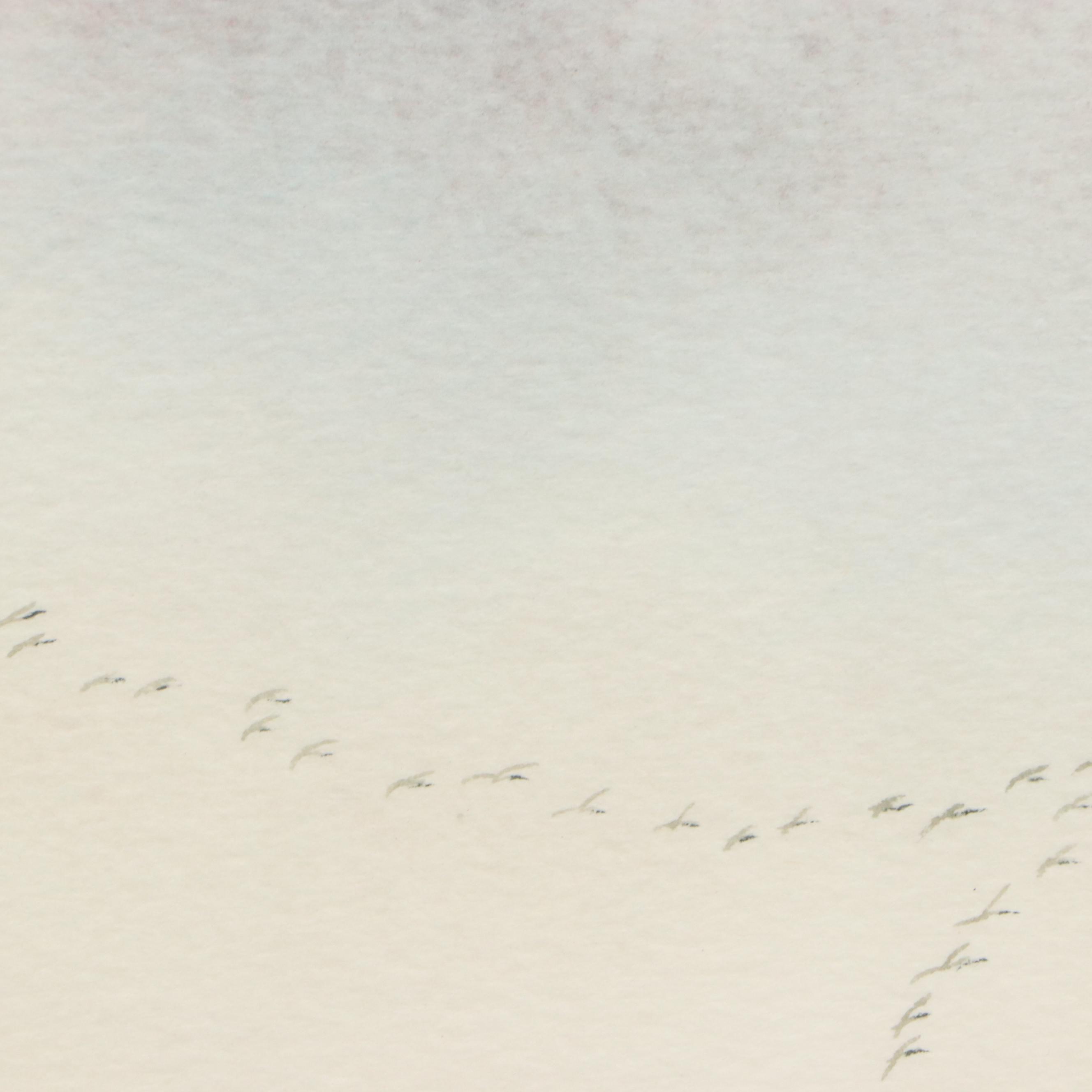 Don Griffiths Landscape Watercolor Painting with Flocks of Geese, 1984
