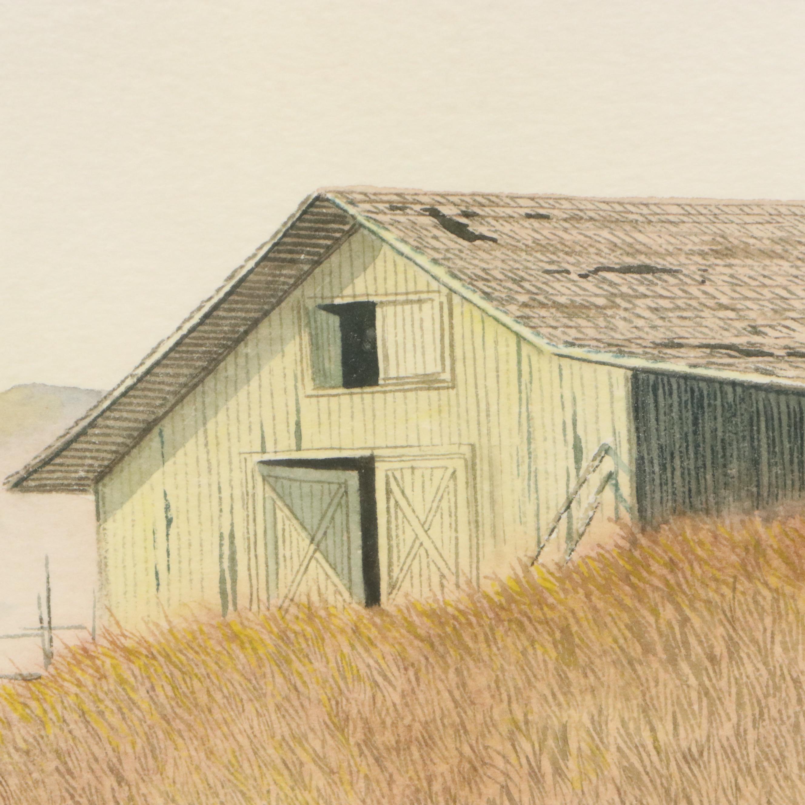 Don Griffiths Landscape Watercolor Painting with Flocks of Geese, 1984