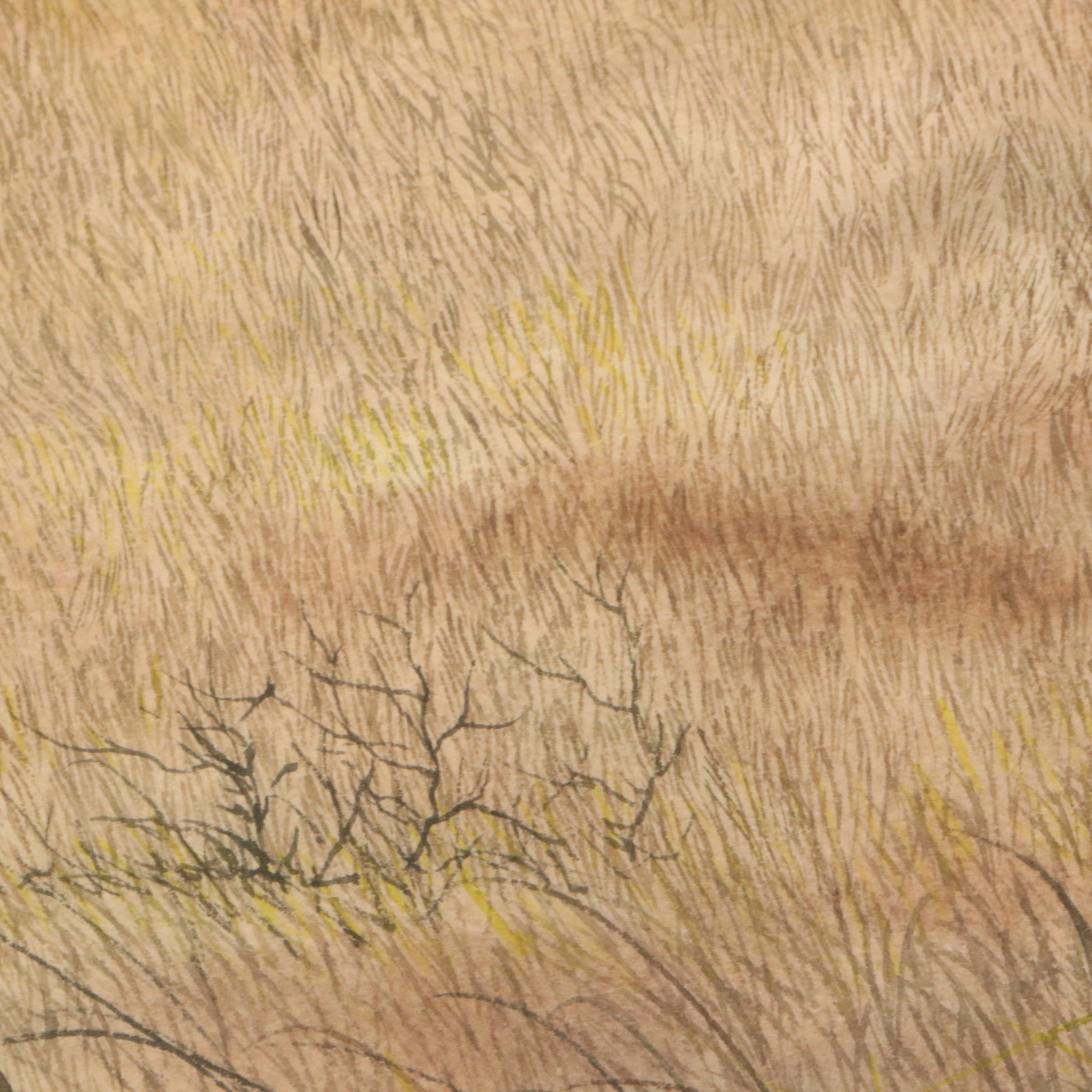 Don Griffiths Landscape Watercolor Painting with Flocks of Geese, 1984