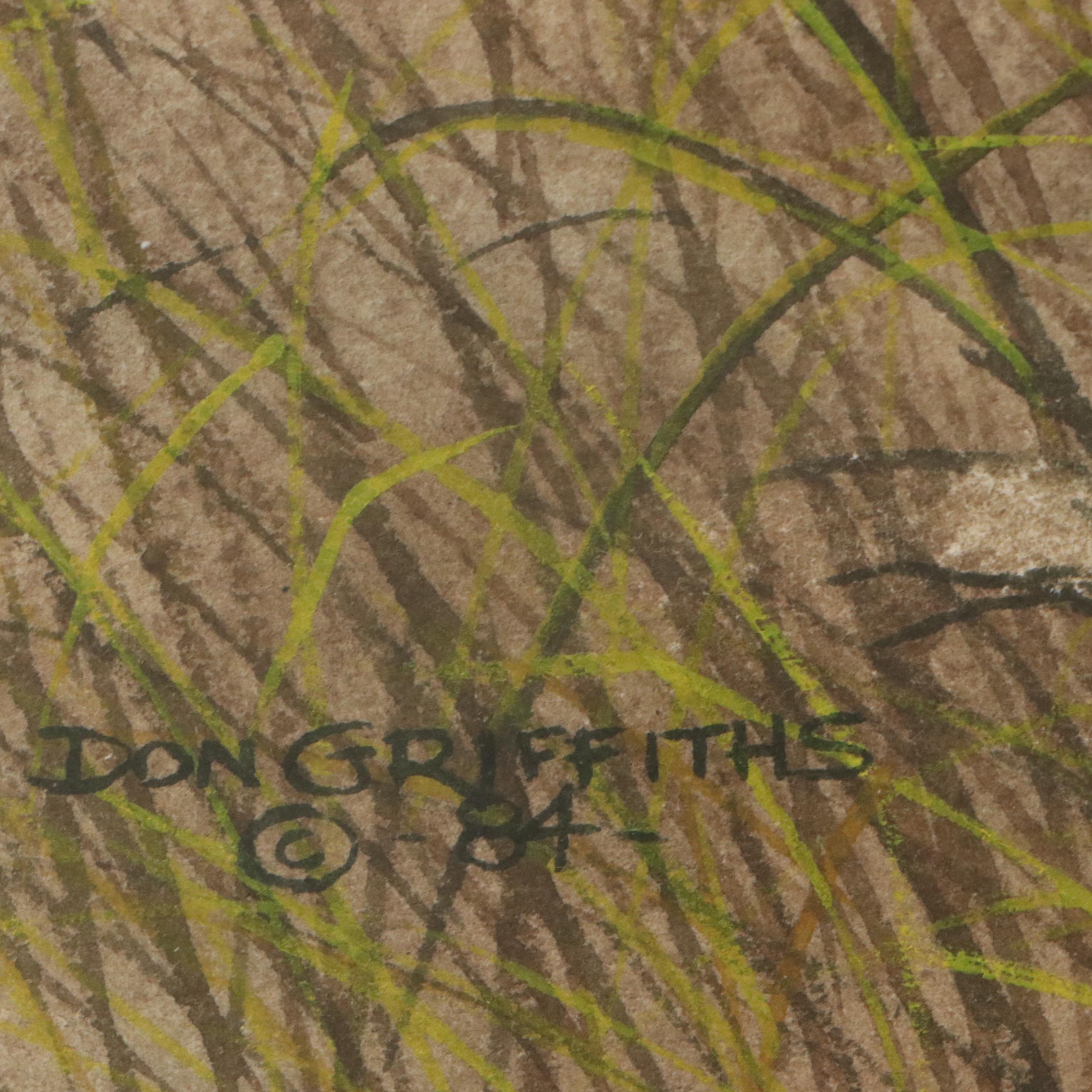 Don Griffiths Landscape Watercolor Painting with Flocks of Geese, 1984