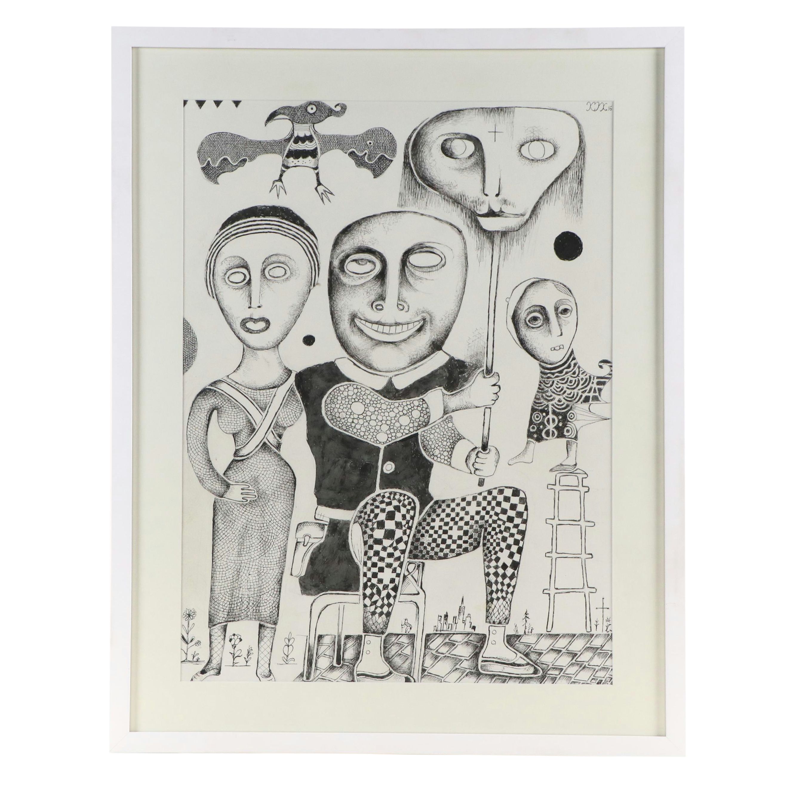 Nikolay Manuylov Drawing of Surrealistic Family Portrait, 2016