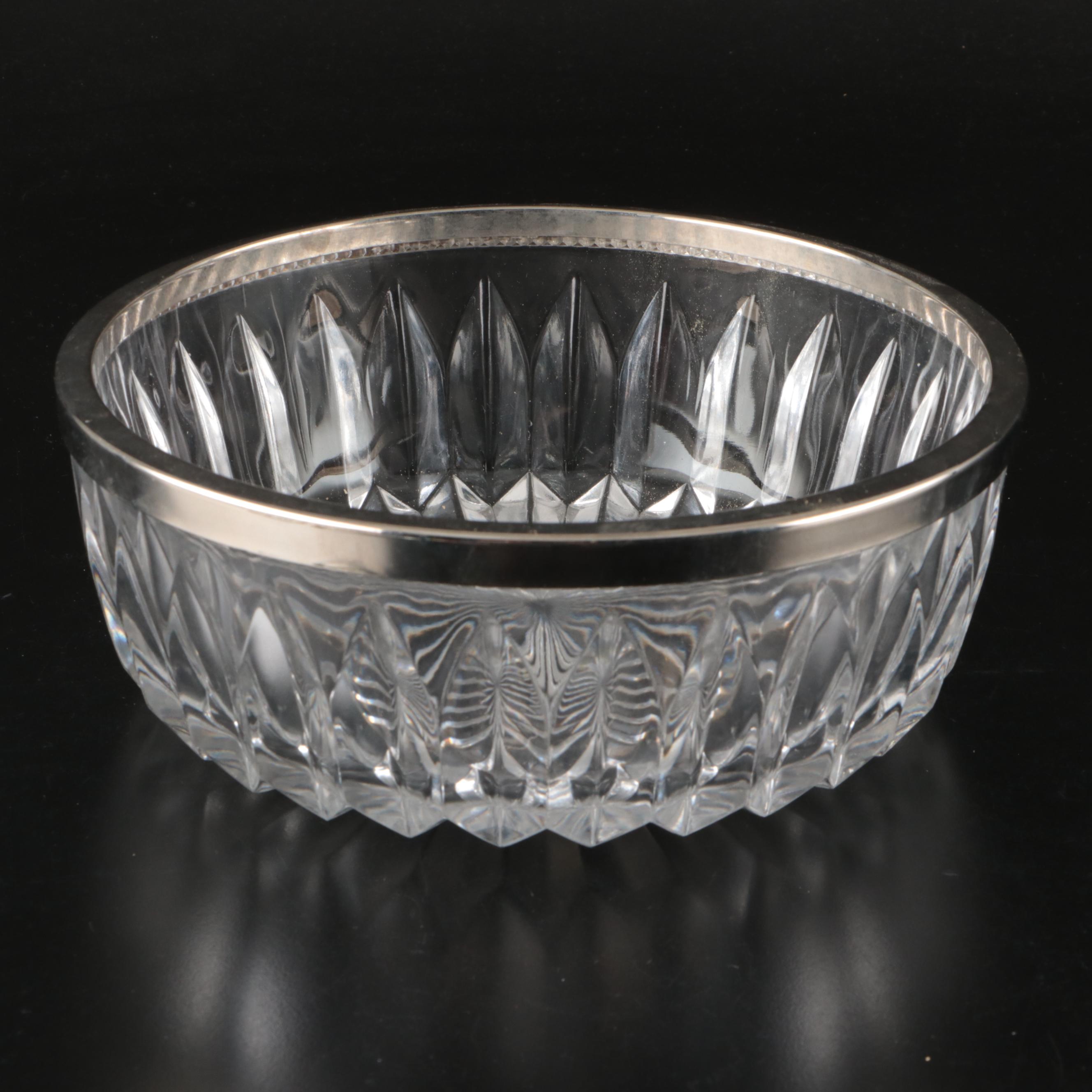 American Sterling and Silver Plate Rimmed Coasters with Glass Serving Bowls
