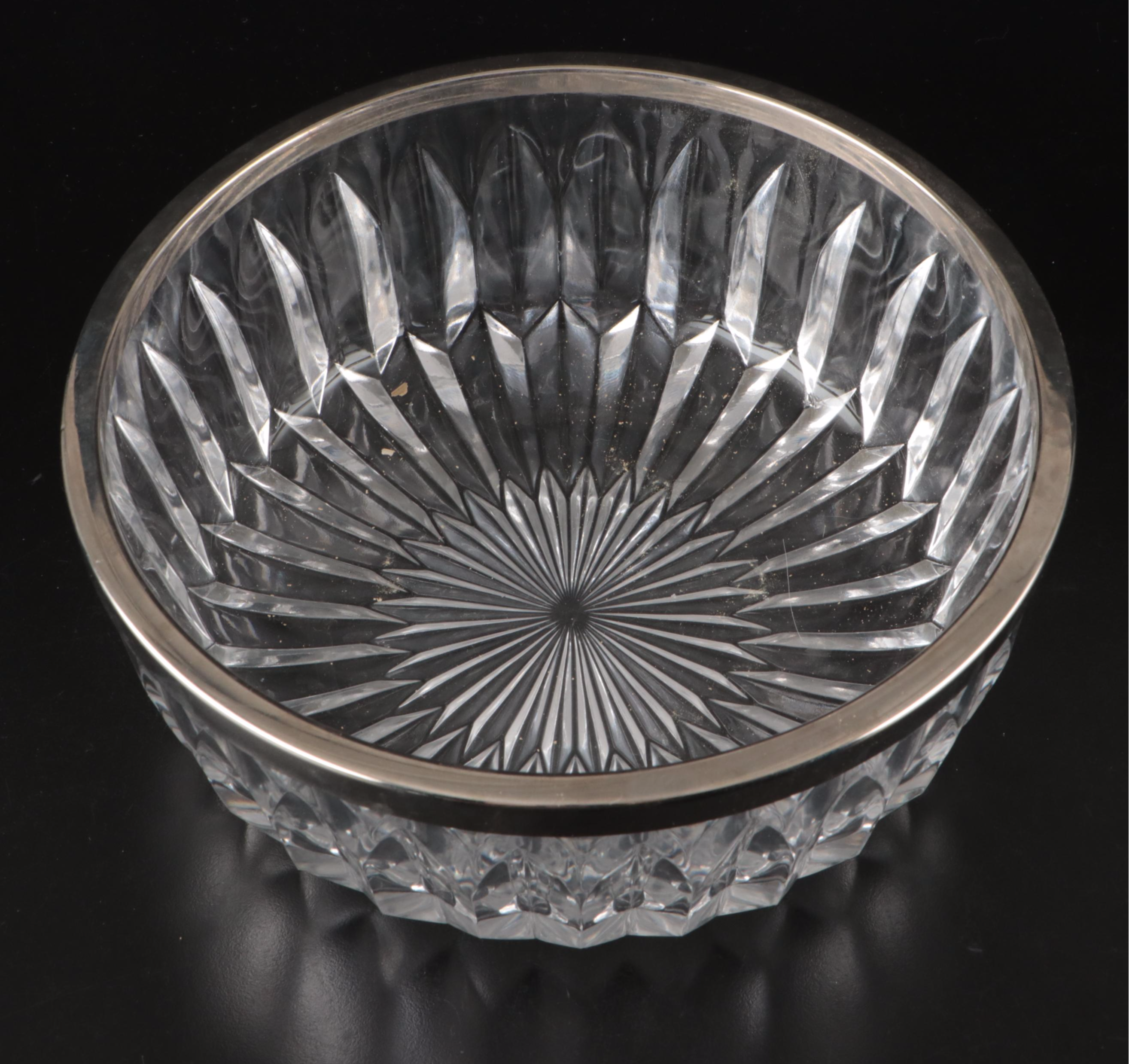 American Sterling and Silver Plate Rimmed Coasters with Glass Serving Bowls