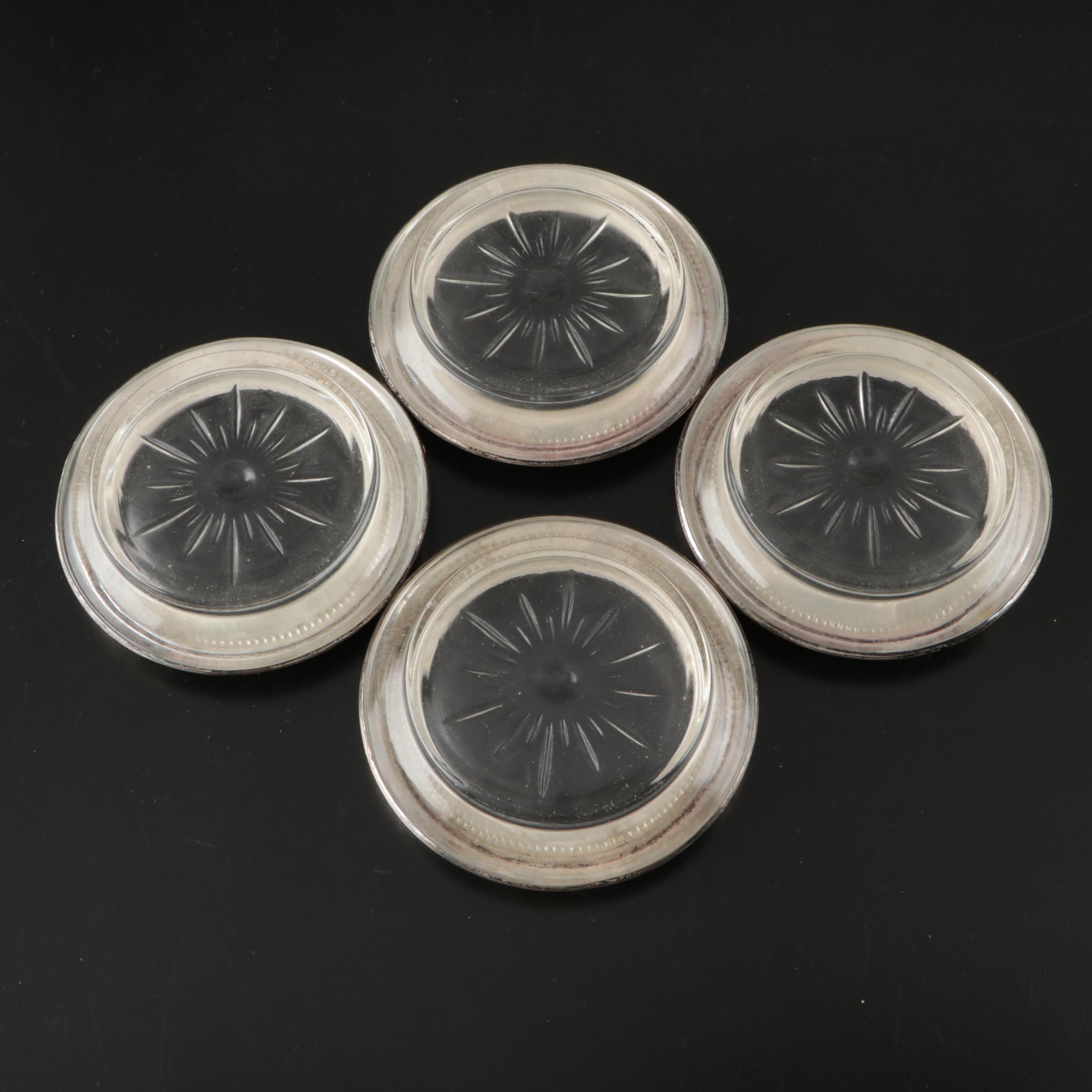 American Sterling and Silver Plate Rimmed Coasters with Glass Serving Bowls
