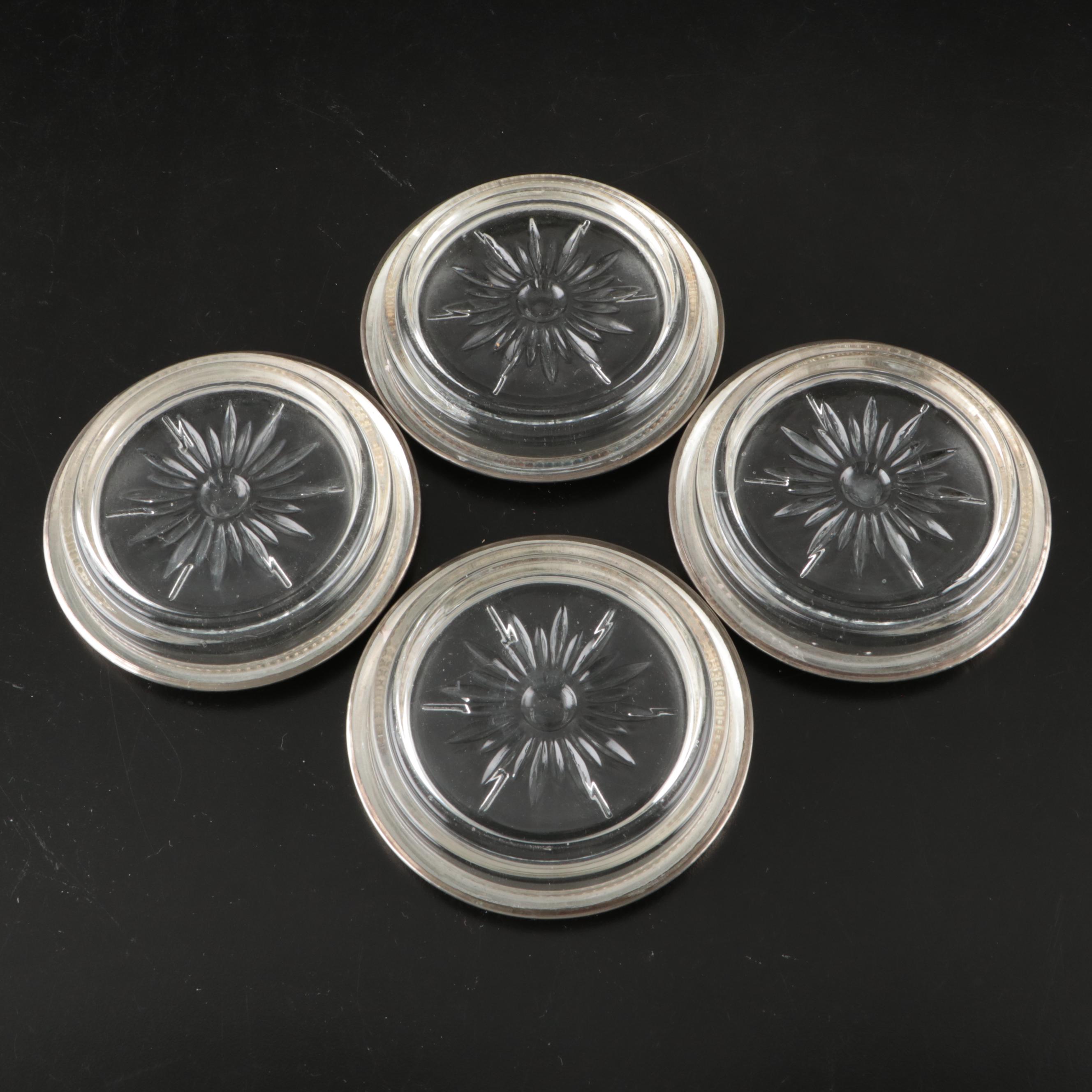 American Sterling and Silver Plate Rimmed Coasters with Glass Serving Bowls