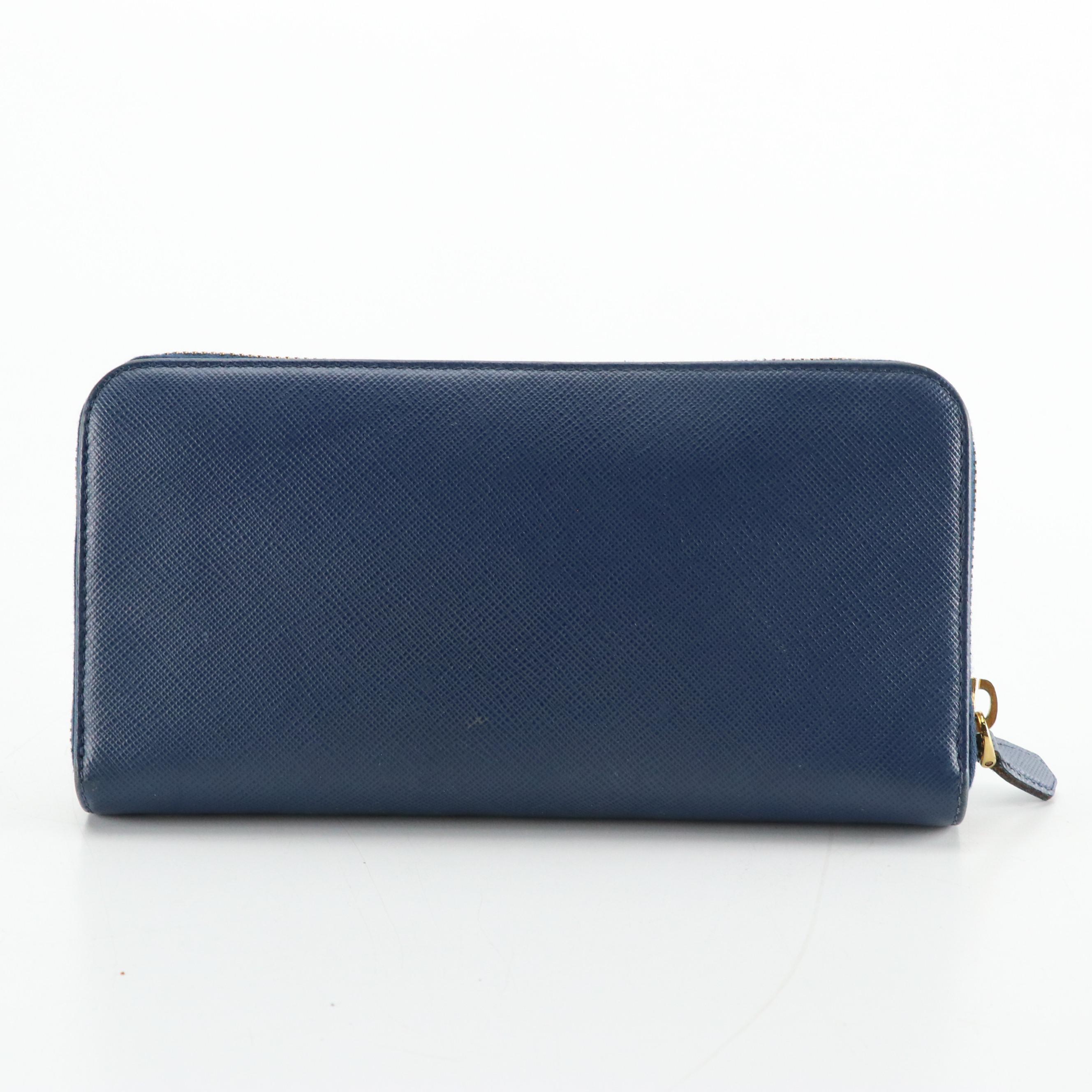 Prada Blue Saffiano Leather Long Zip-Around Wallet