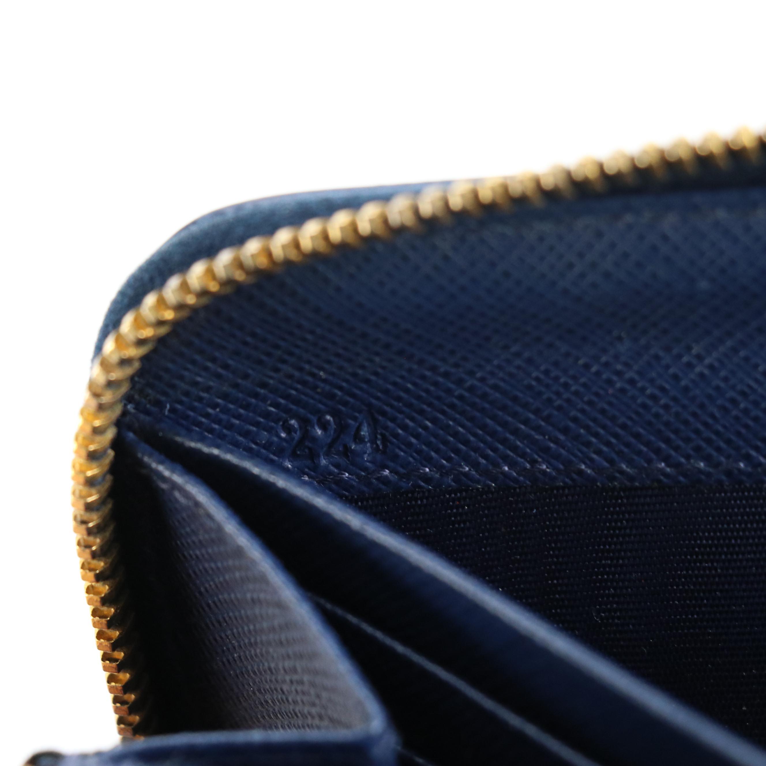 Prada Blue Saffiano Leather Long Zip-Around Wallet