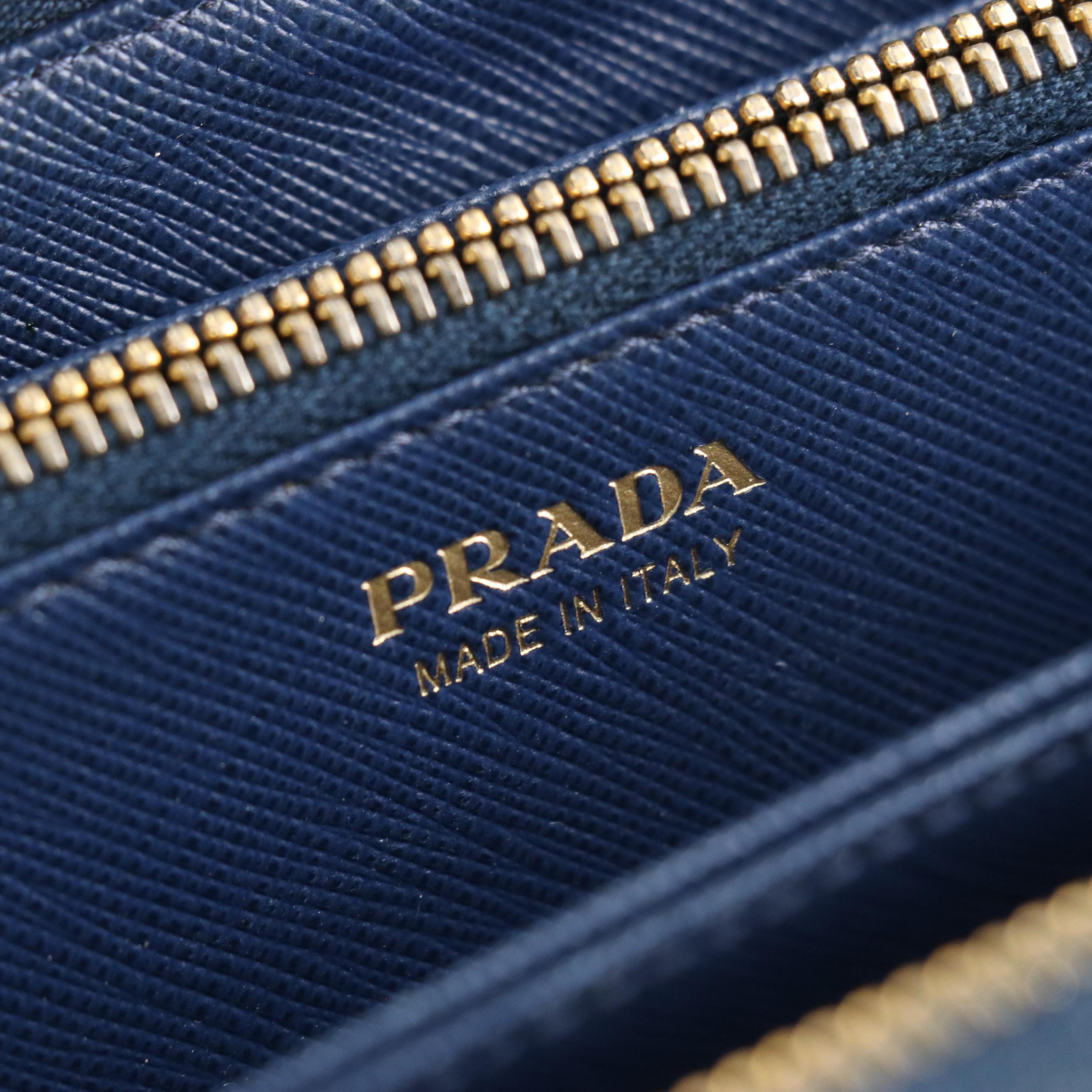 Prada Blue Saffiano Leather Long Zip-Around Wallet