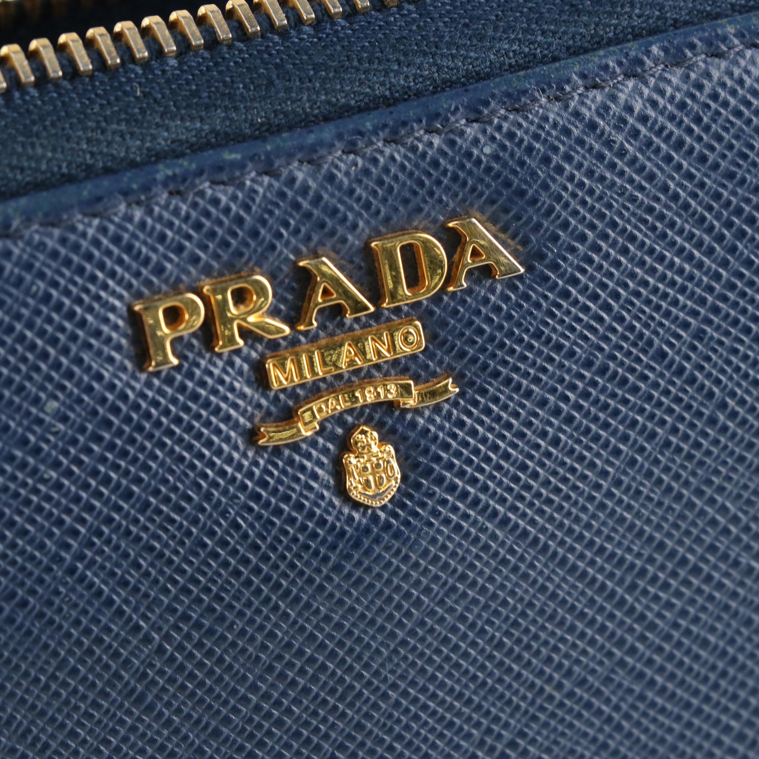 Prada Blue Saffiano Leather Long Zip-Around Wallet