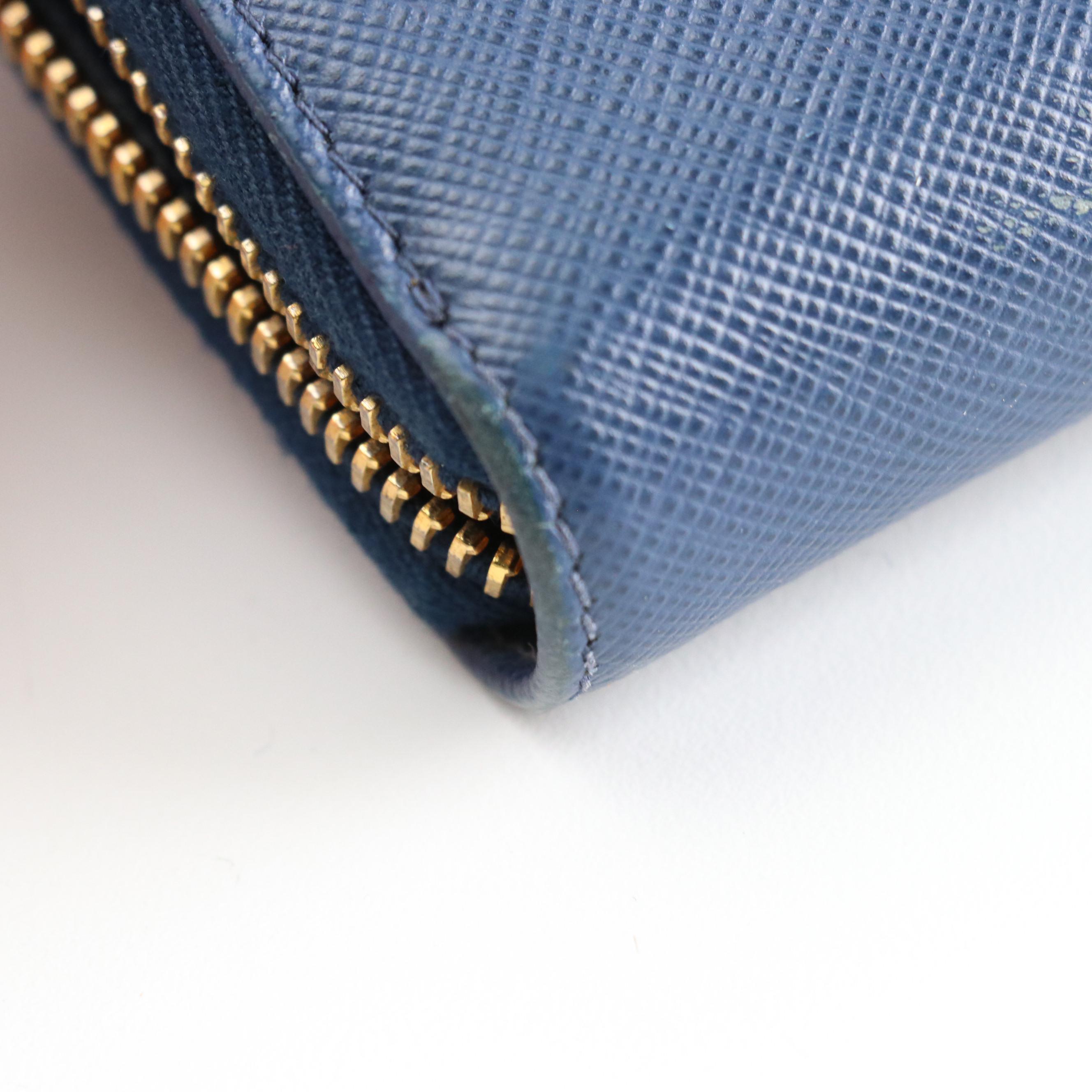 Prada Blue Saffiano Leather Long Zip-Around Wallet