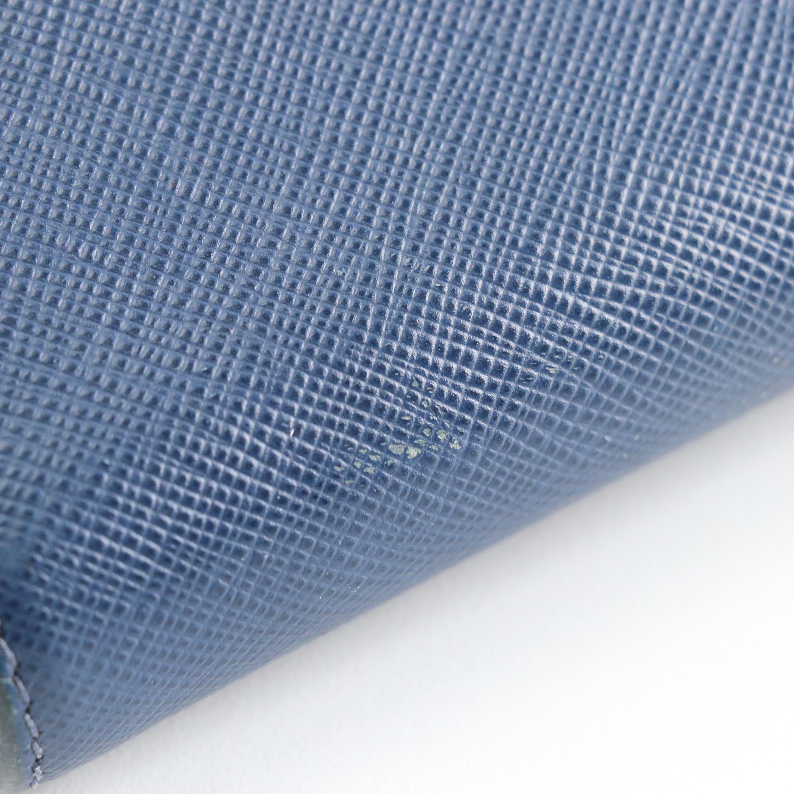 Prada Blue Saffiano Leather Long Zip-Around Wallet