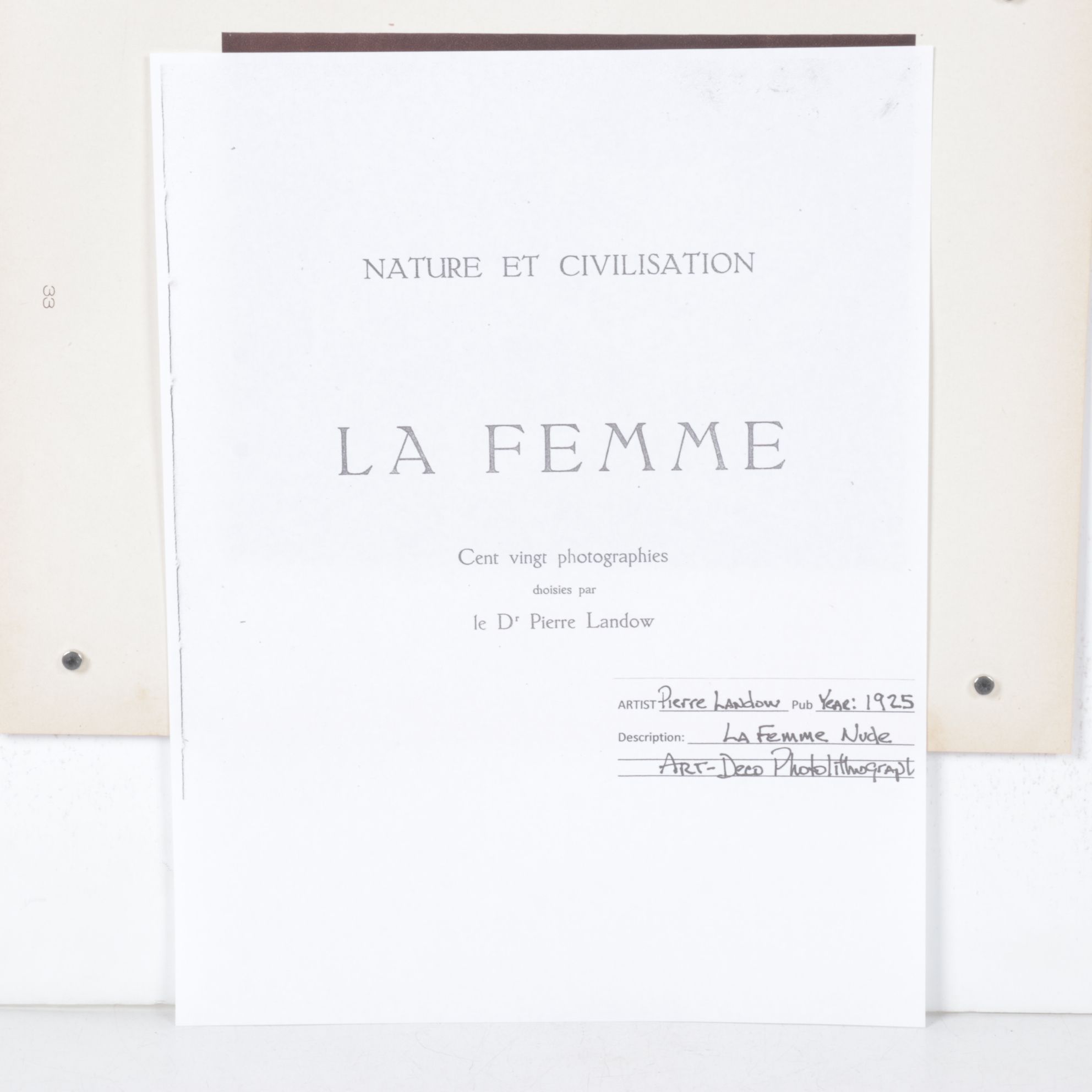 Dr. Pierre Landow "La Femme Nude" Lithograph, 1925