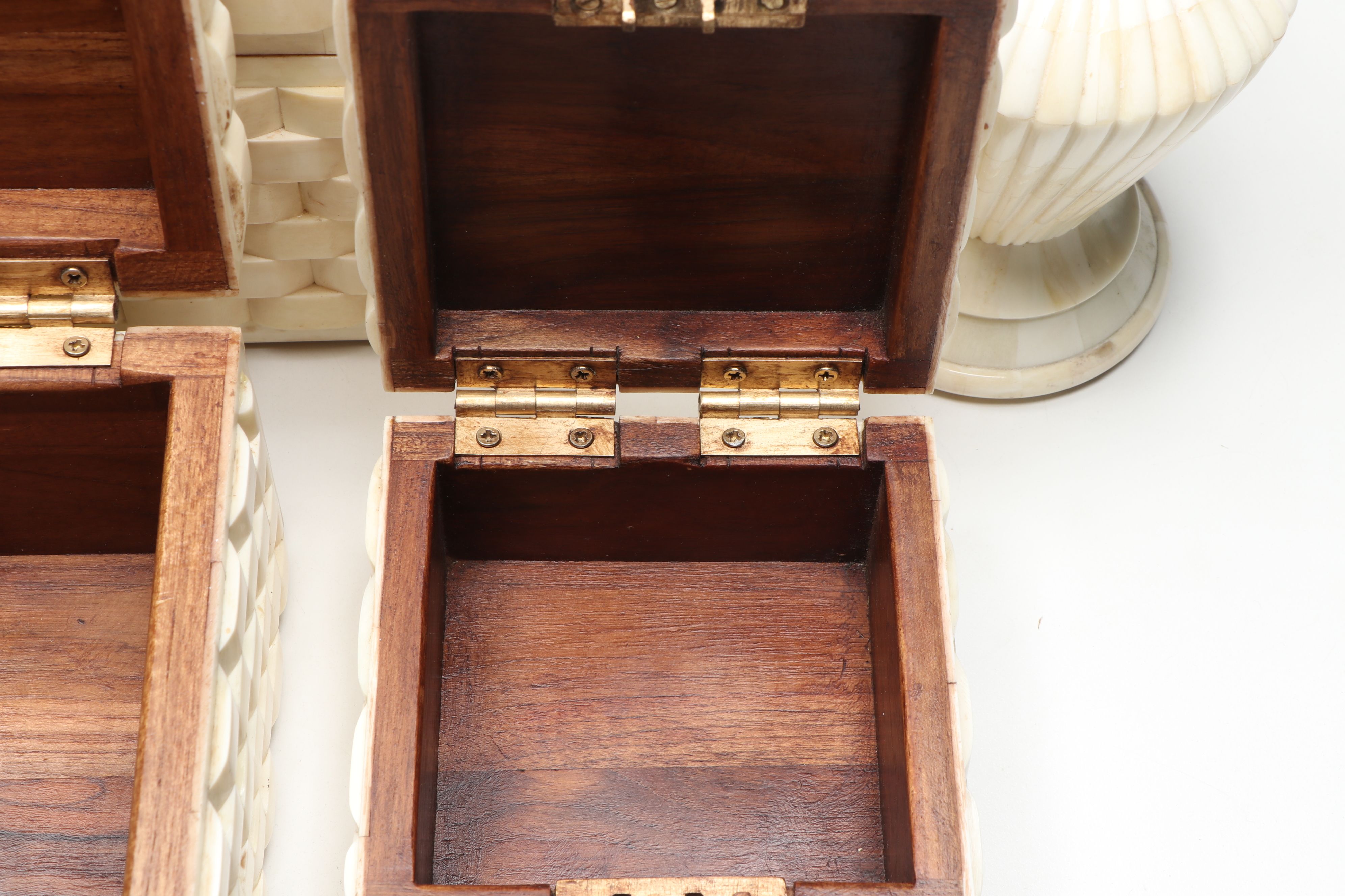 Carved Bone Boxes with Horn Handled Tray and Other Office Décor