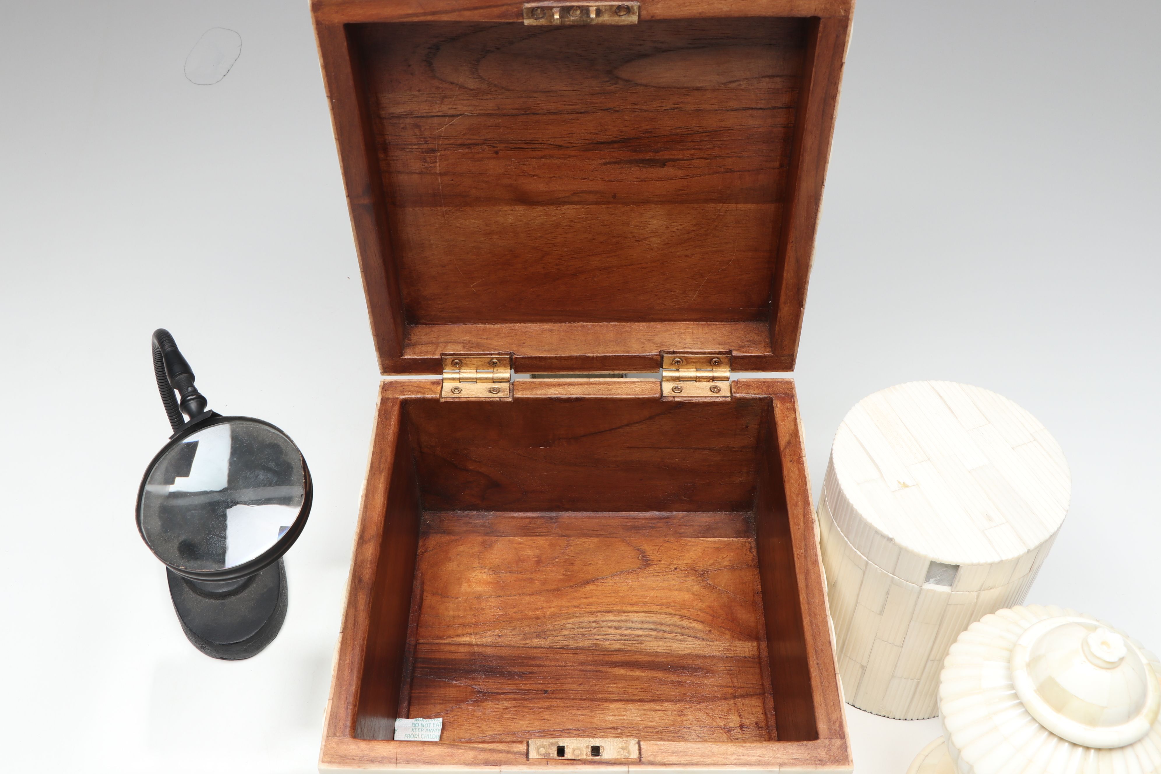 Carved Bone Boxes with Horn Handled Tray and Other Office Décor