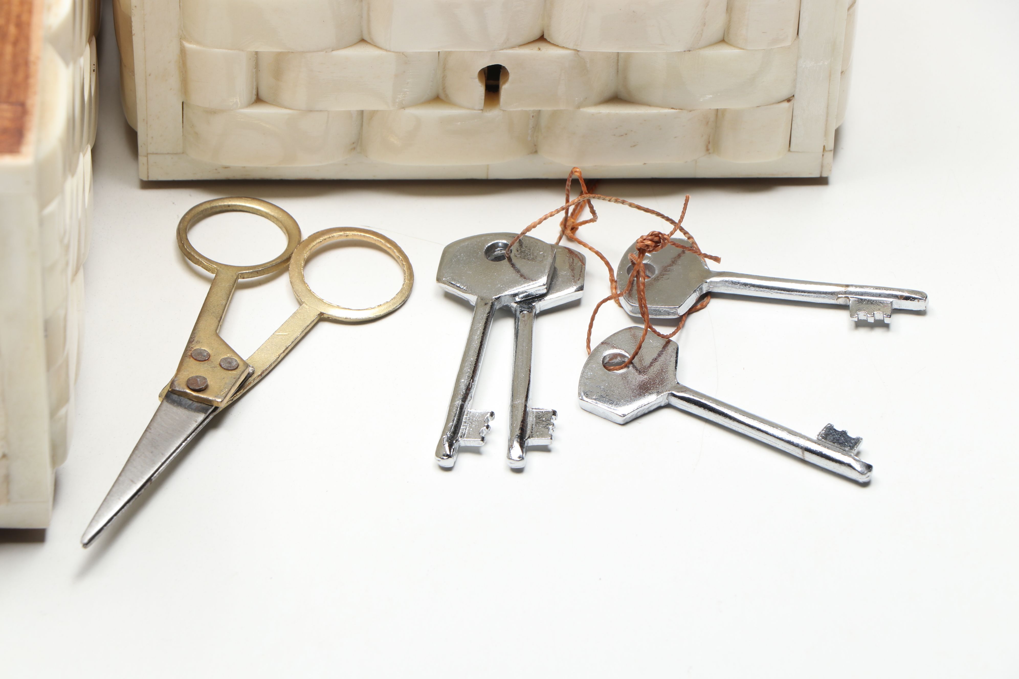 Carved Bone Boxes with Horn Handled Tray and Other Office Décor