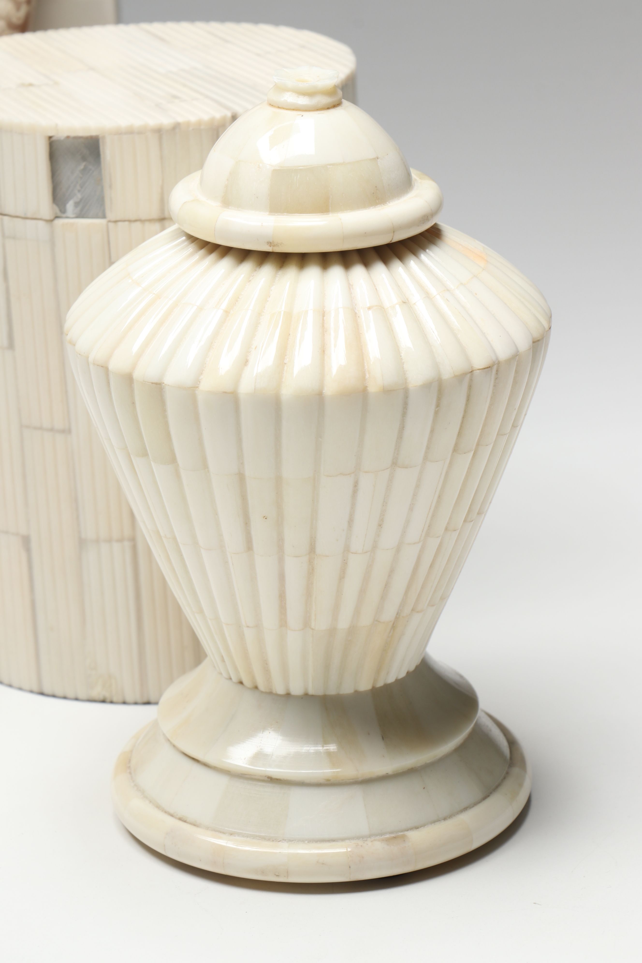 Carved Bone Boxes with Horn Handled Tray and Other Office Décor