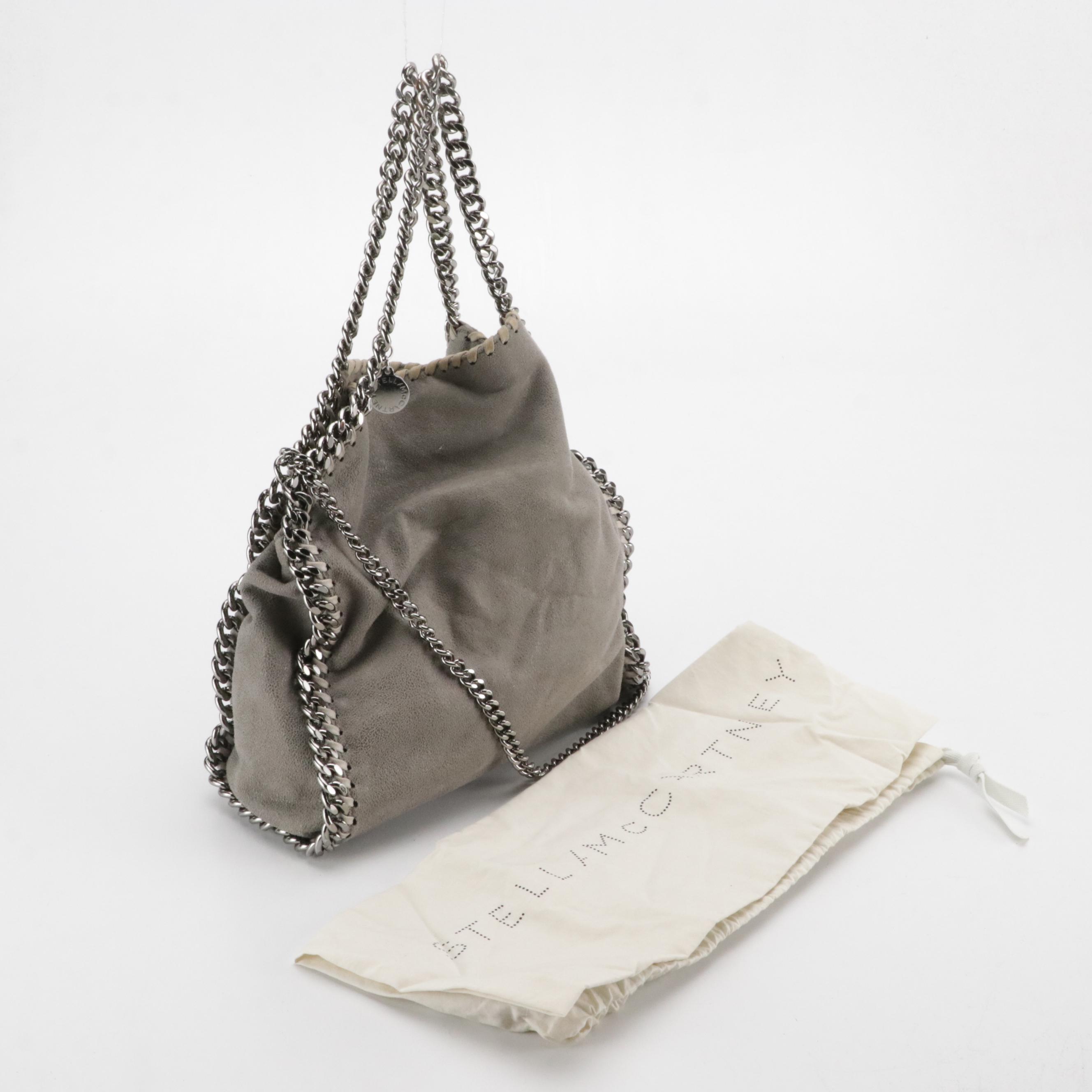 Stella McCartney Small Falabella Chain Strap Bag in Gray Shaggy Deer Faux-Suede