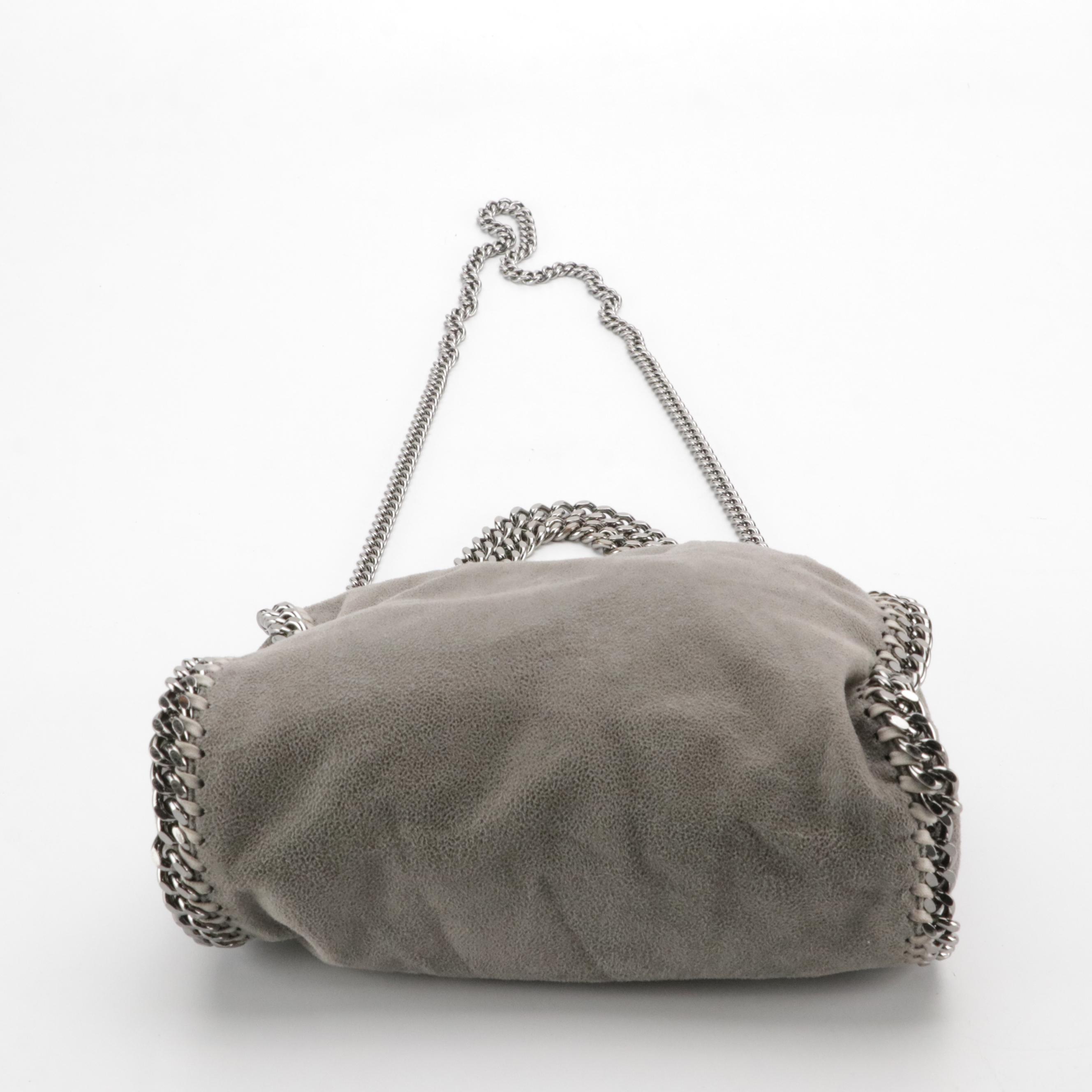 Stella McCartney Small Falabella Chain Strap Bag in Gray Shaggy Deer Faux-Suede