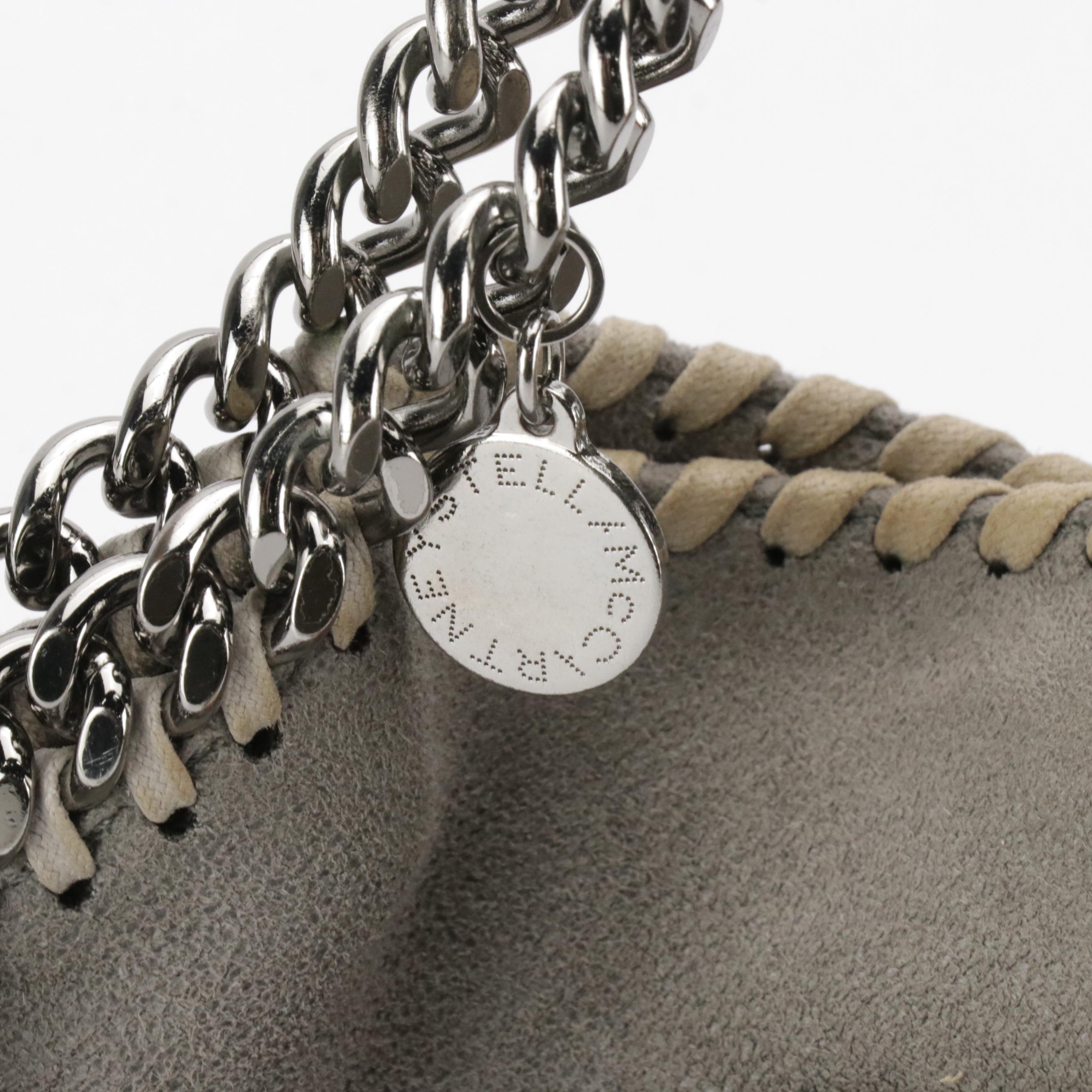 Stella McCartney Small Falabella Chain Strap Bag in Gray Shaggy Deer Faux-Suede