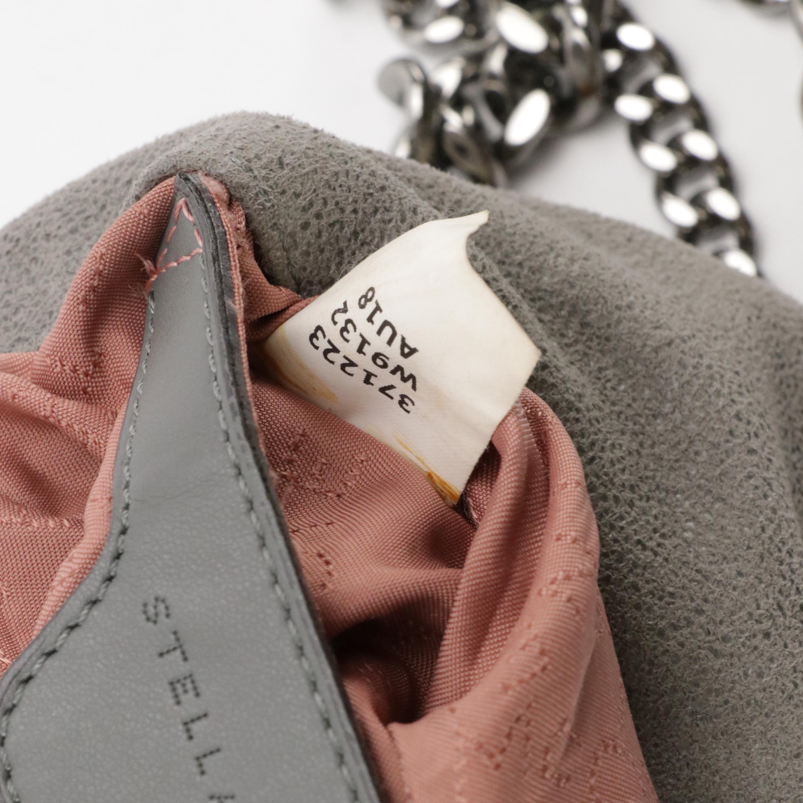 Stella McCartney Small Falabella Chain Strap Bag in Gray Shaggy Deer Faux-Suede