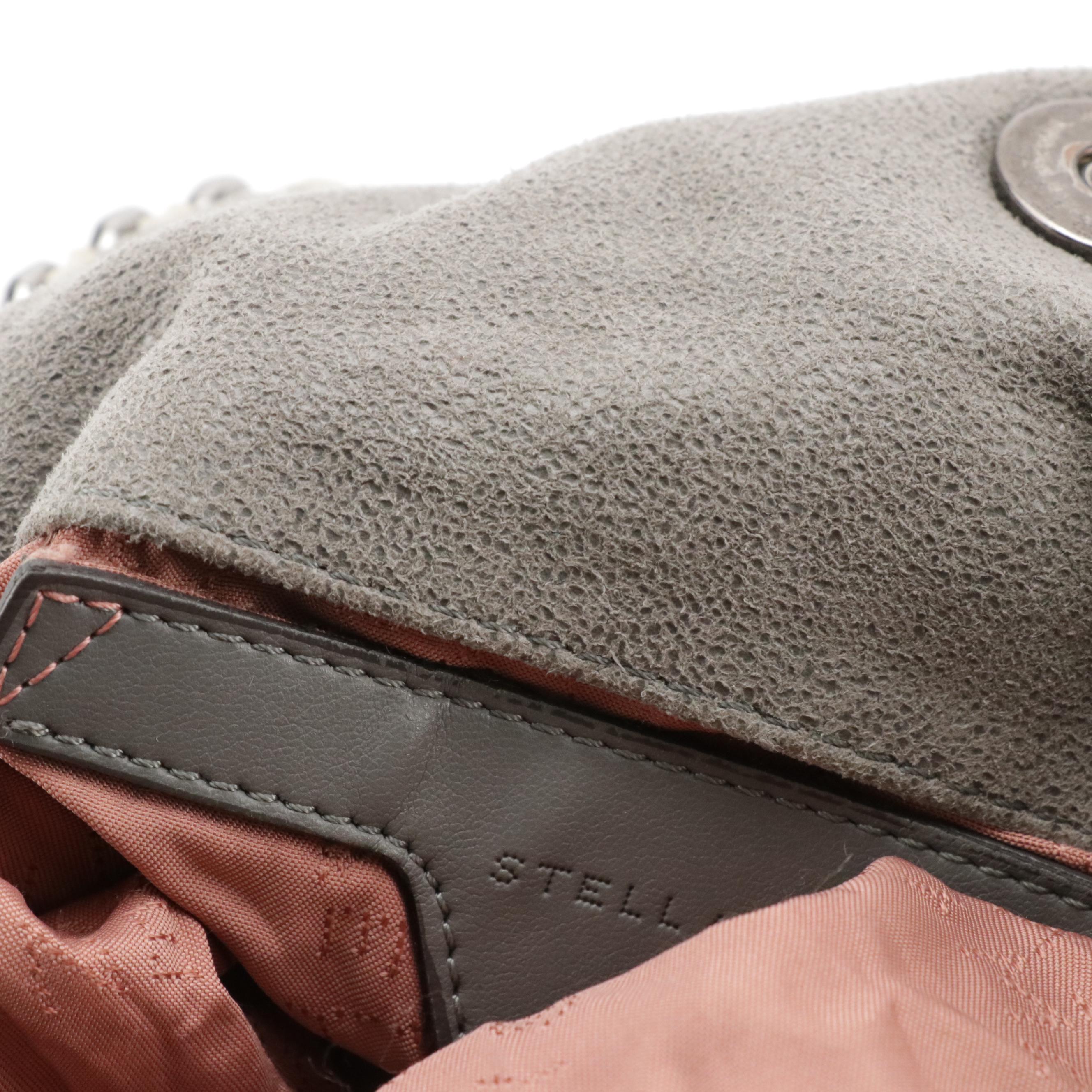 Stella McCartney Small Falabella Chain Strap Bag in Gray Shaggy Deer Faux-Suede