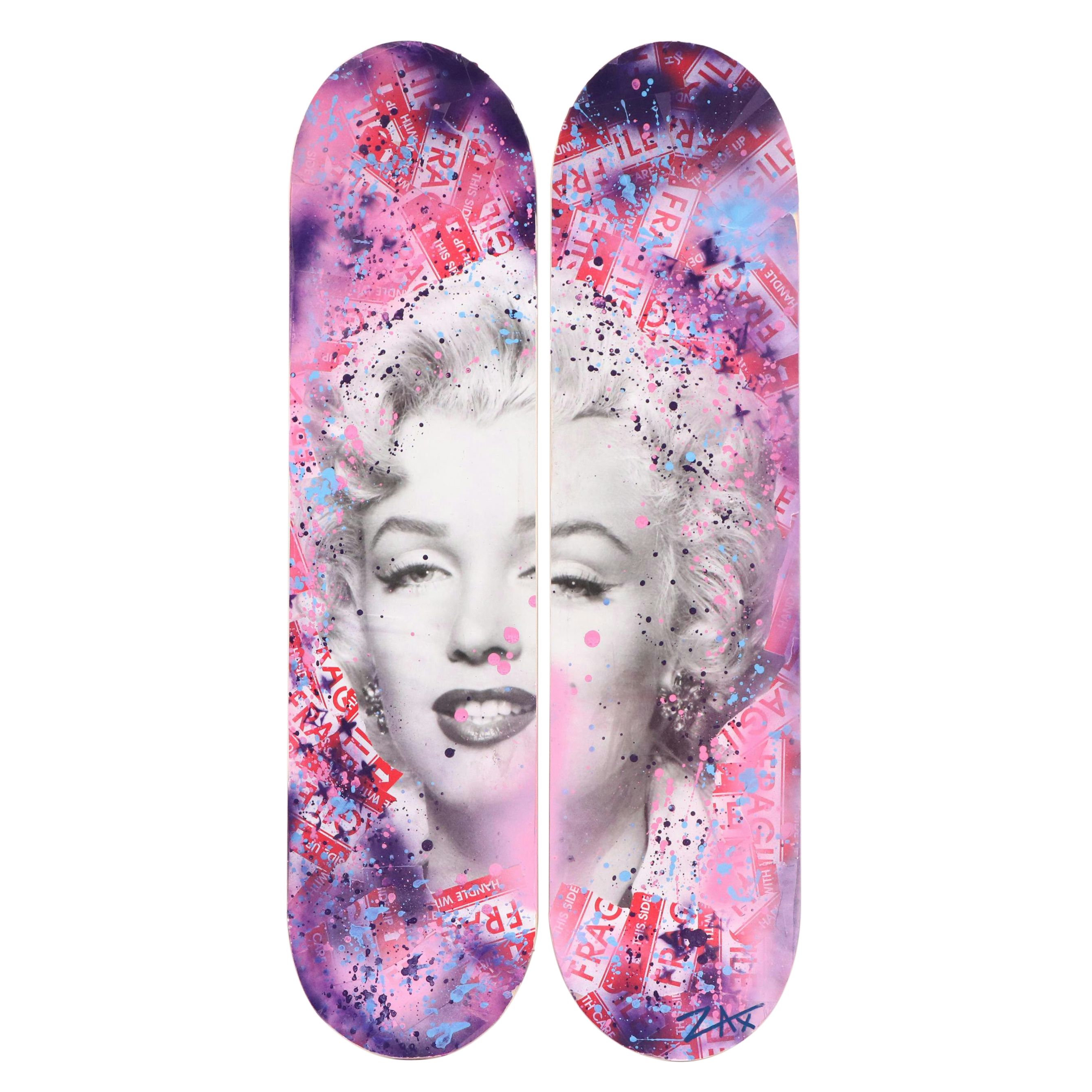 Zax Mixed Media Pop Art Diptych on Skateboard Decks, 21st Century