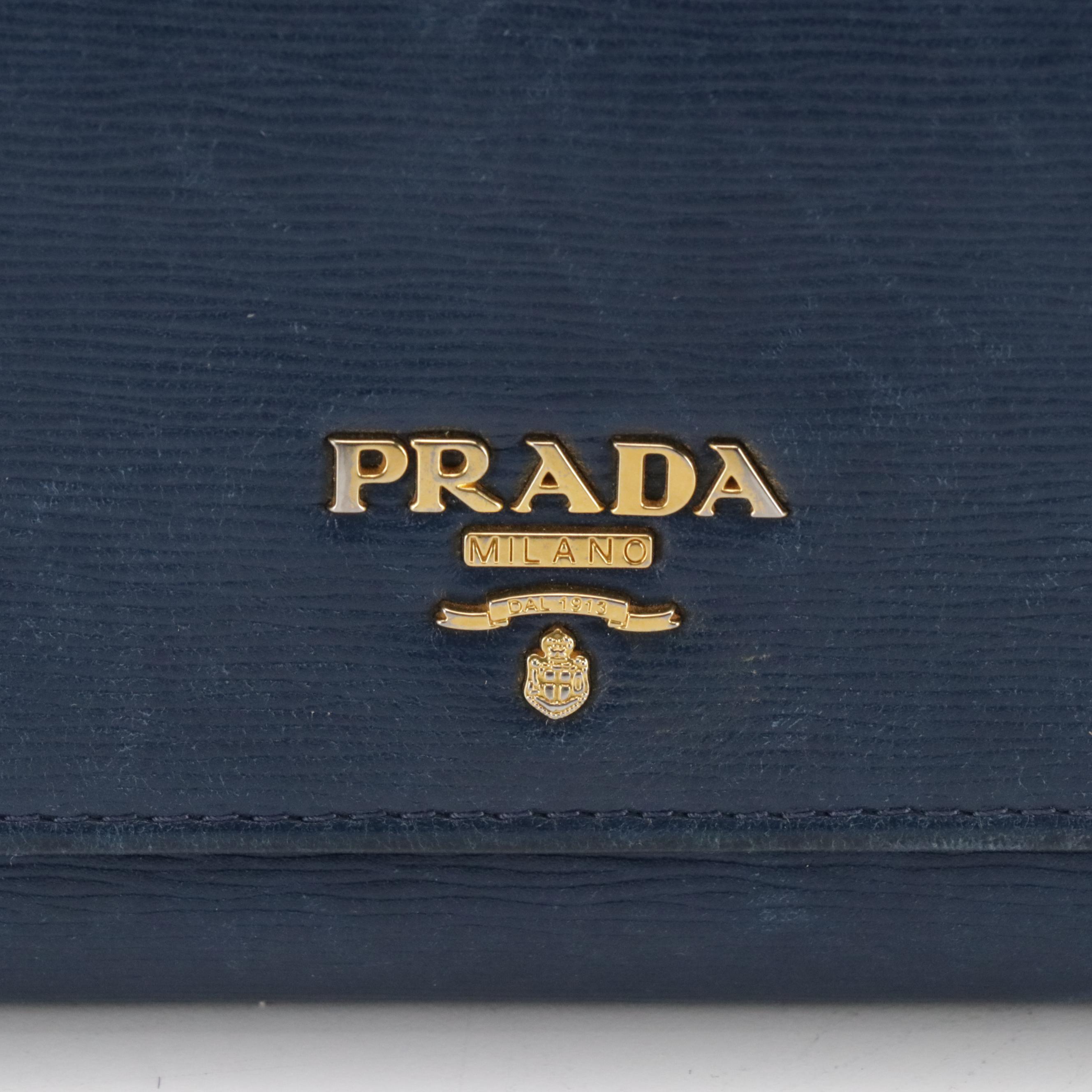 Prada Long Flap Wallet in Dark Blue Textured Leather