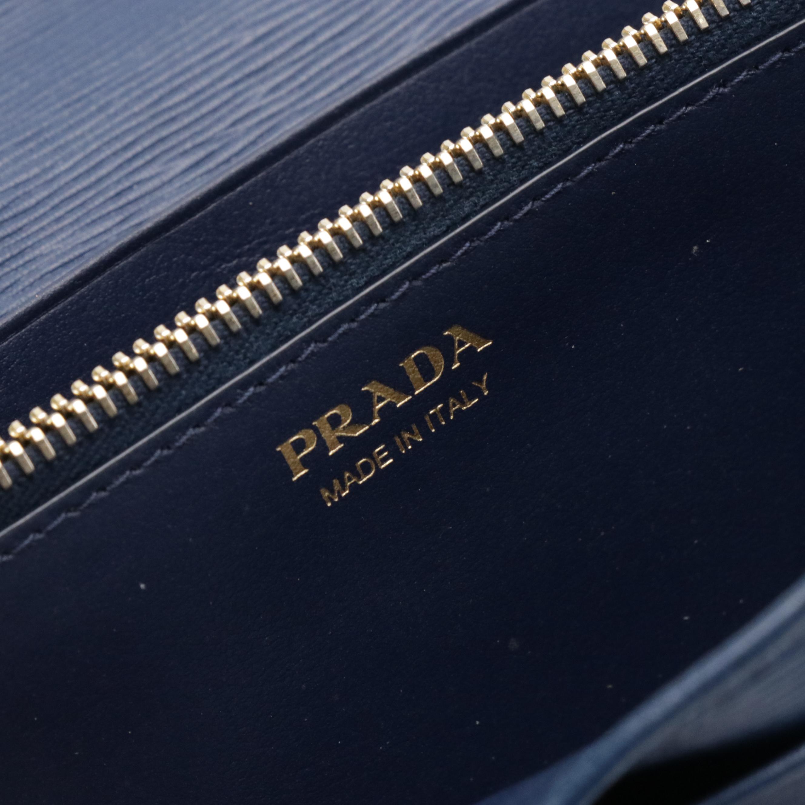 Prada Long Flap Wallet in Dark Blue Textured Leather
