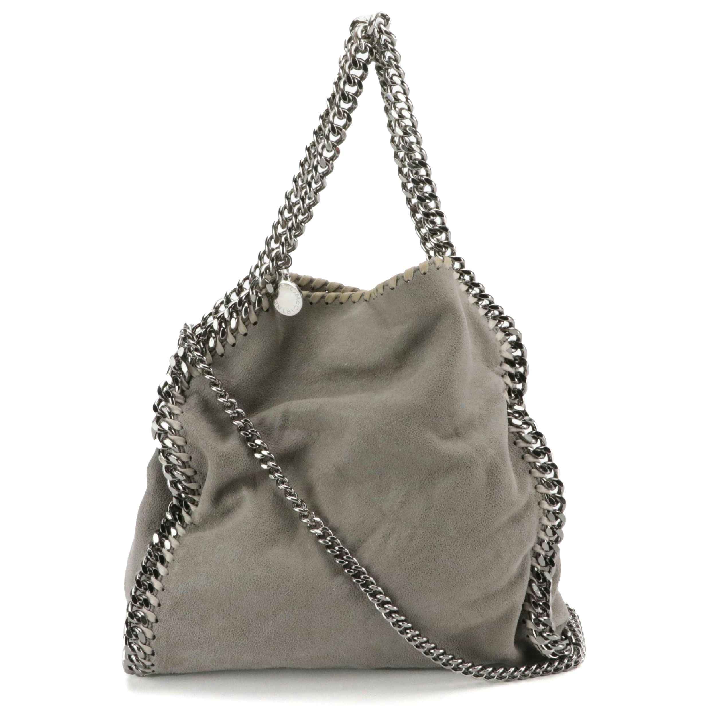 Stella McCartney Small Falabella Chain Strap Bag in Gray Shaggy Deer Faux-Suede