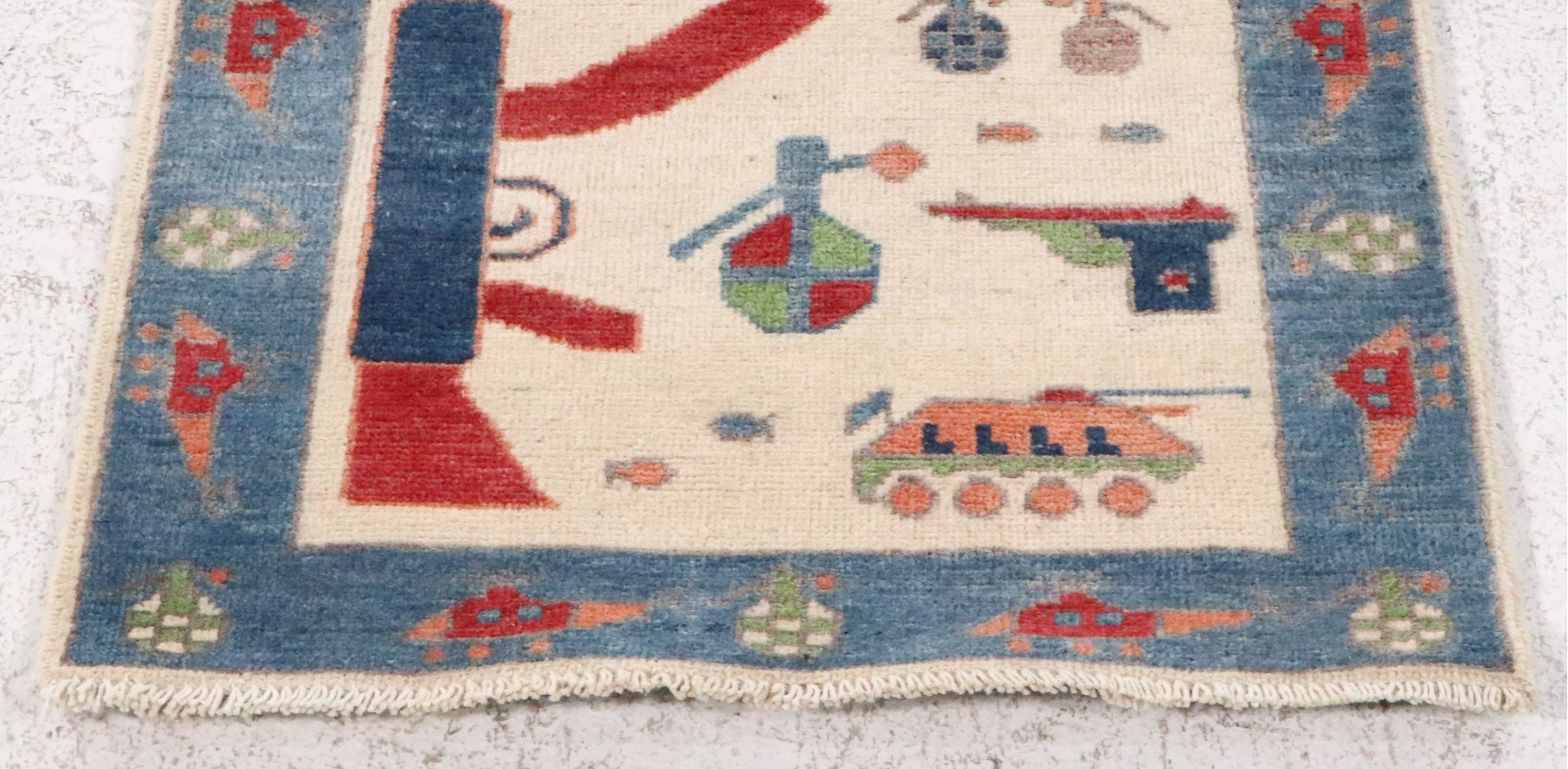 2' x 3' Hand-Knotted Afghan Pictorial War Accent Rug