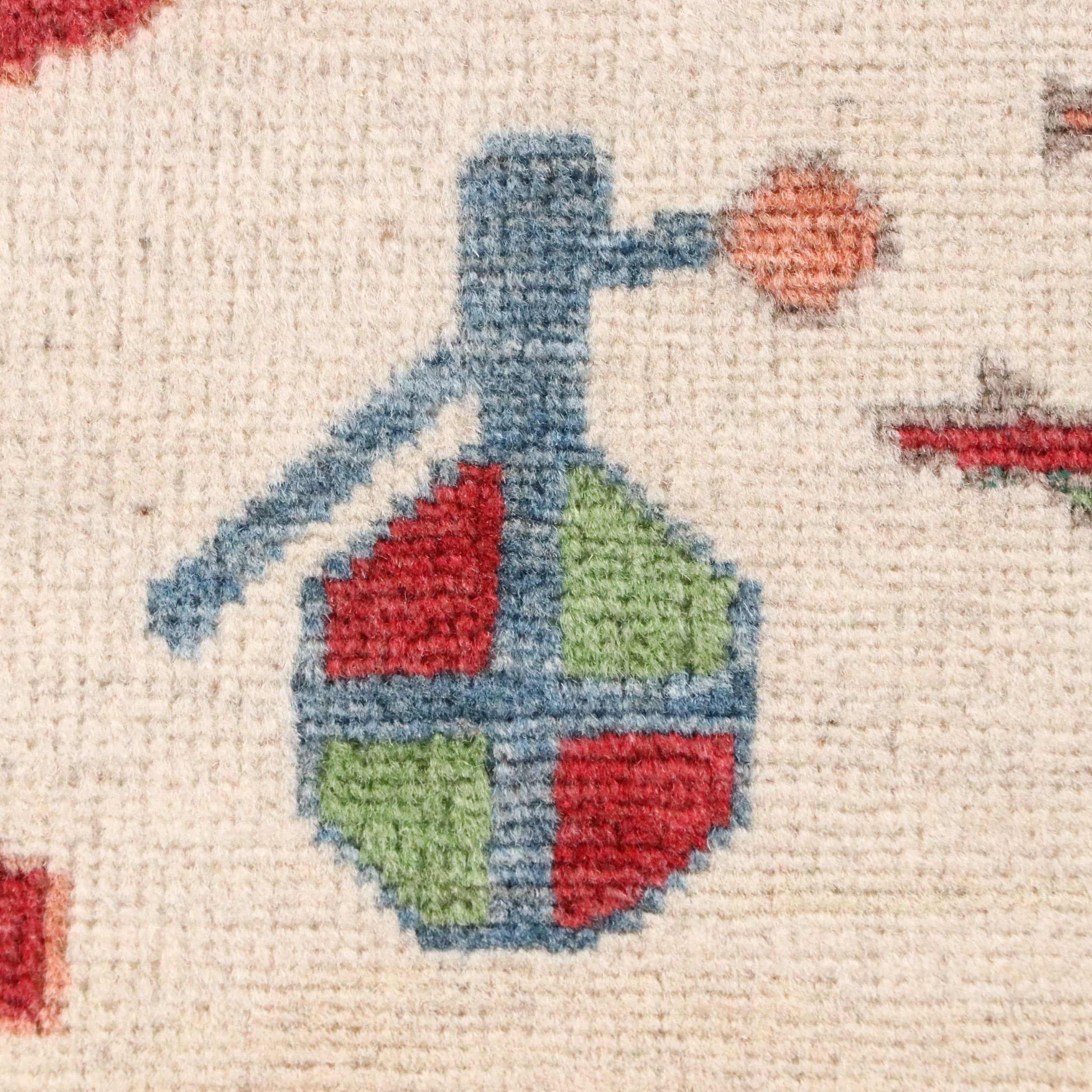 2' x 3' Hand-Knotted Afghan Pictorial War Accent Rug