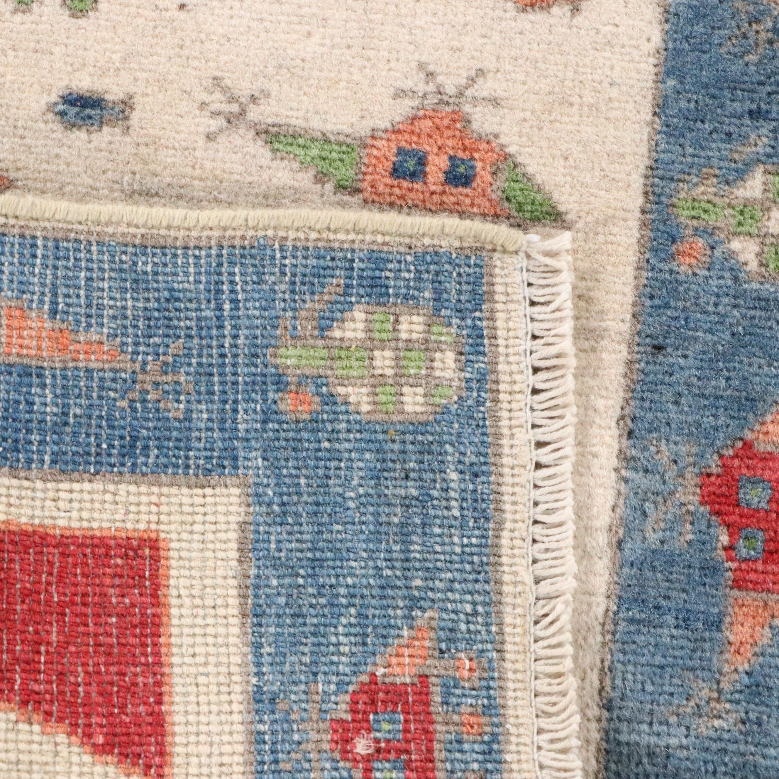 2' x 3' Hand-Knotted Afghan Pictorial War Accent Rug