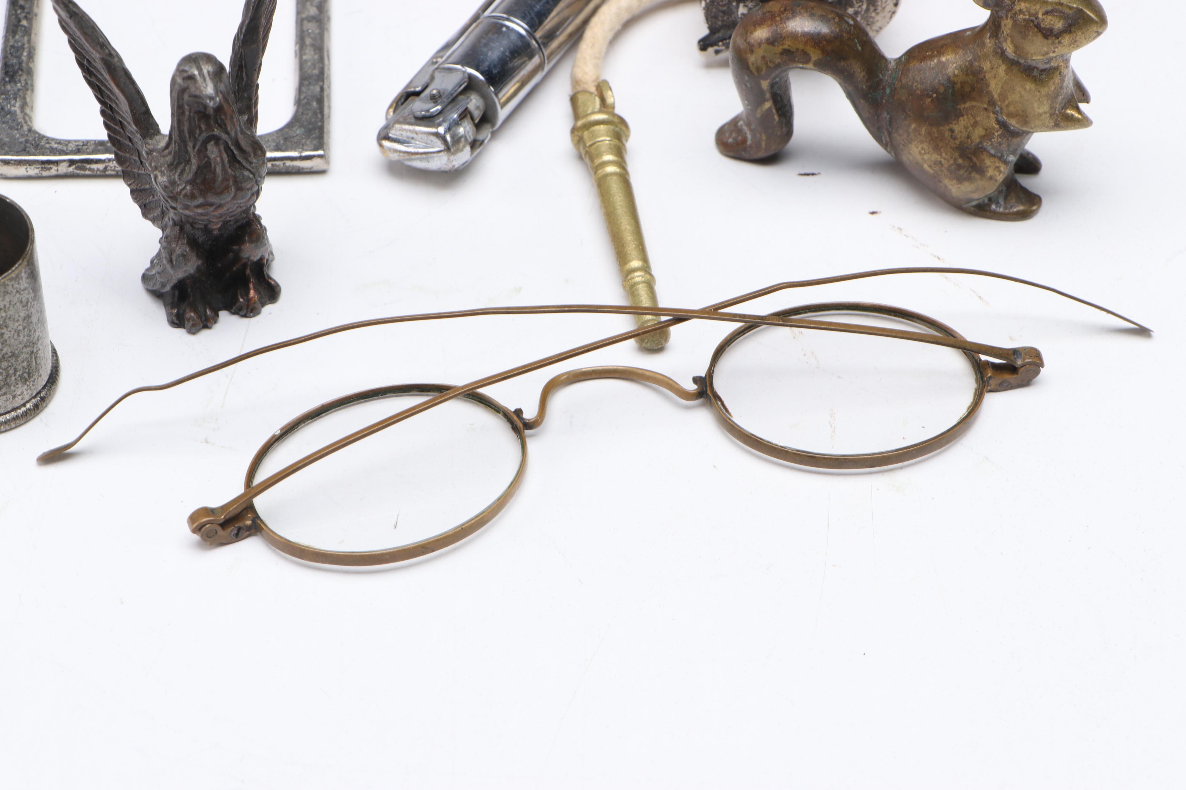 Sterling Silver Salt Shaker with More Metal Miniatures, Pinbacks, and Tools