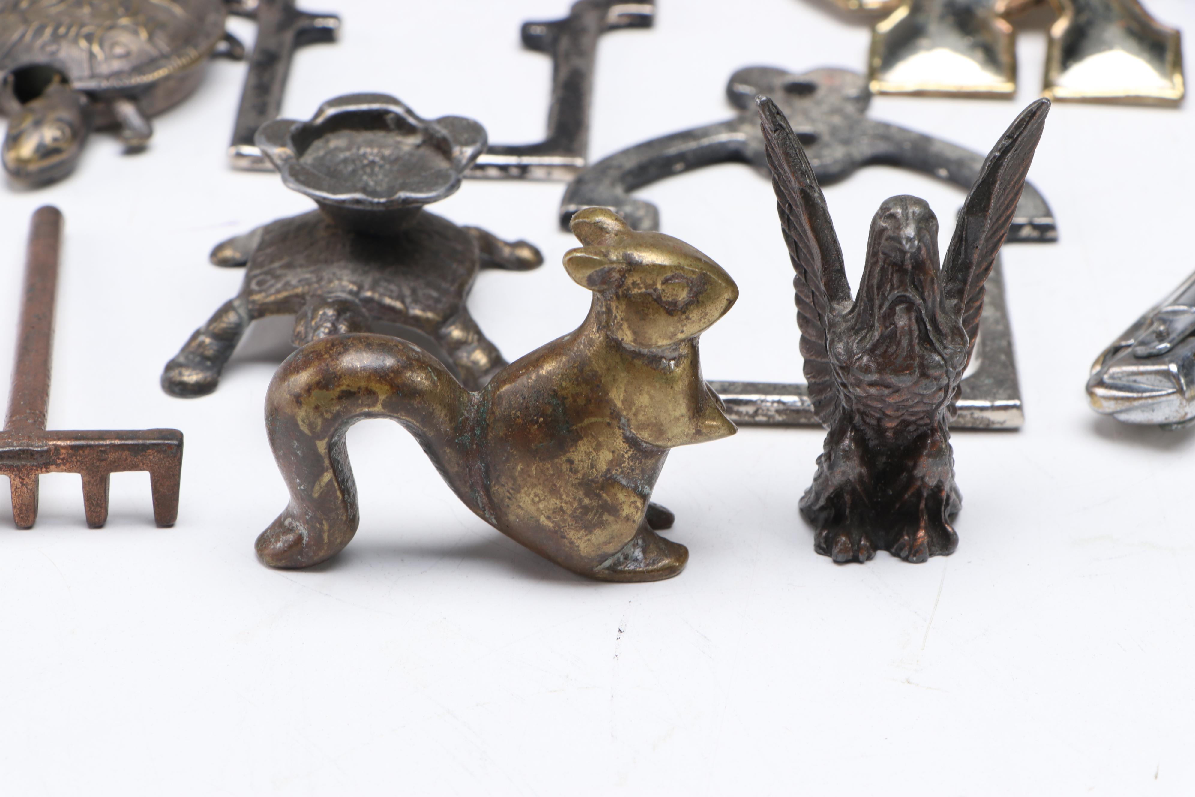 Sterling Silver Salt Shaker with More Metal Miniatures, Pinbacks, and Tools