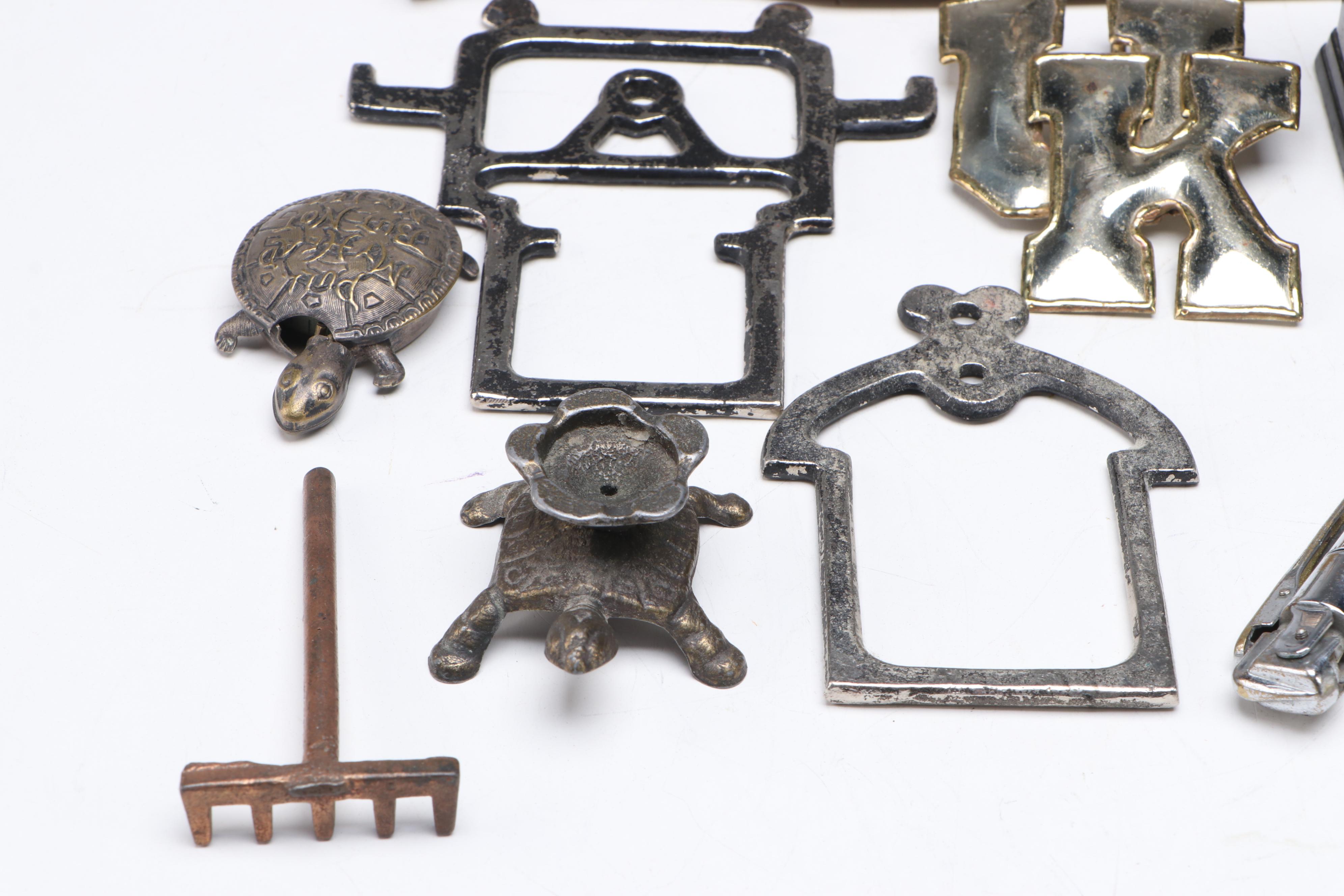 Sterling Silver Salt Shaker with More Metal Miniatures, Pinbacks, and Tools