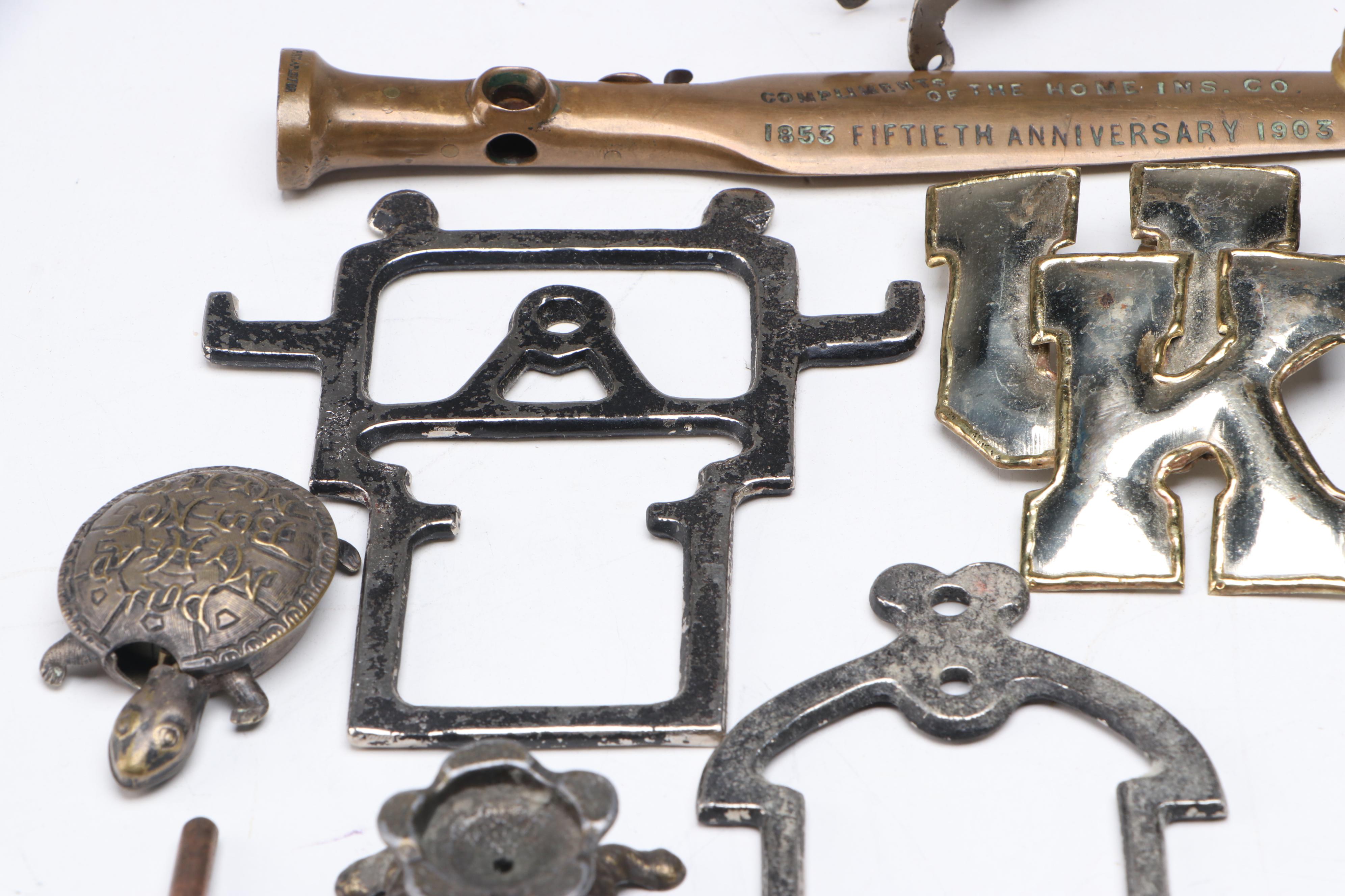 Sterling Silver Salt Shaker with More Metal Miniatures, Pinbacks, and Tools