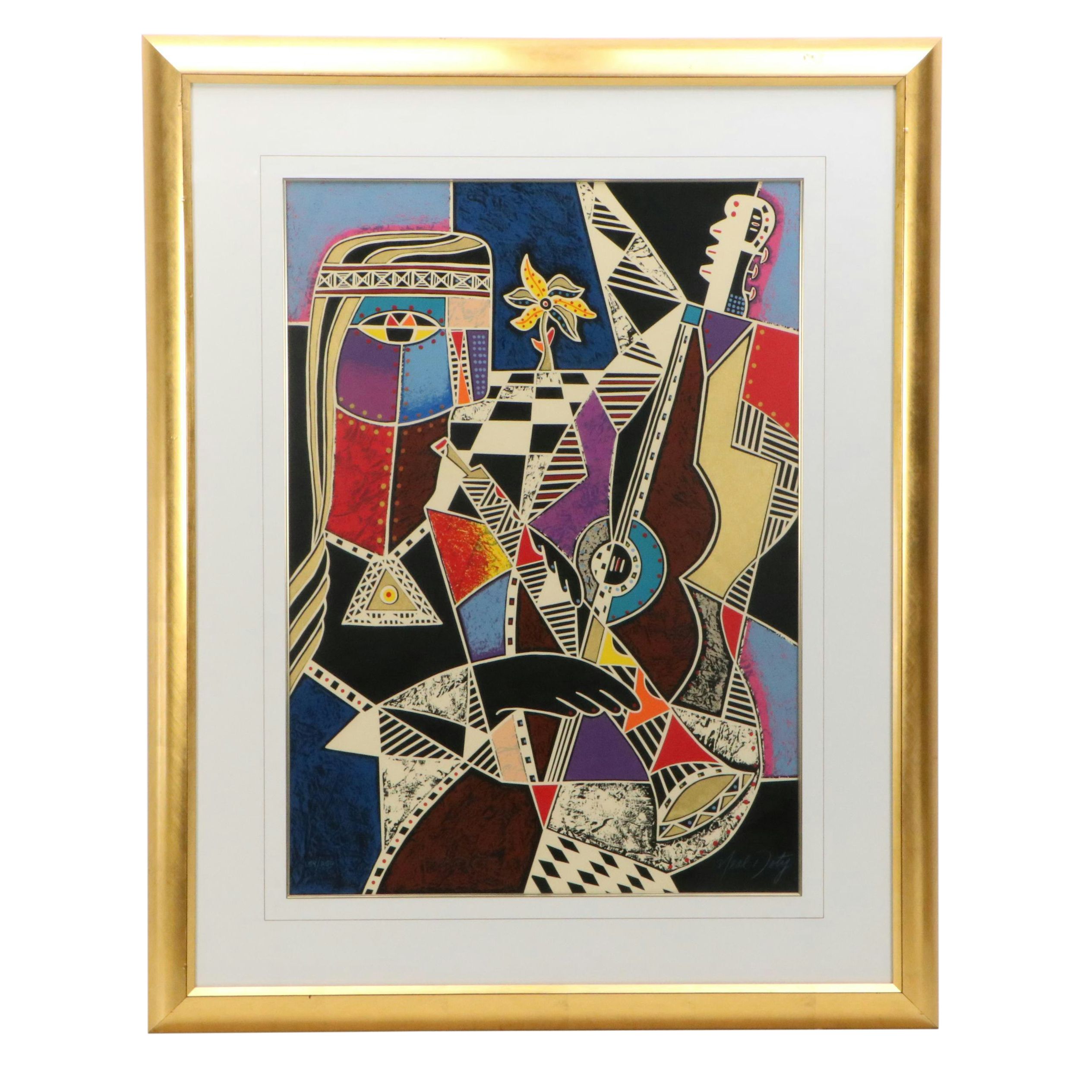 Cubist Style Serigraph After Neal Doty "Flower Child"