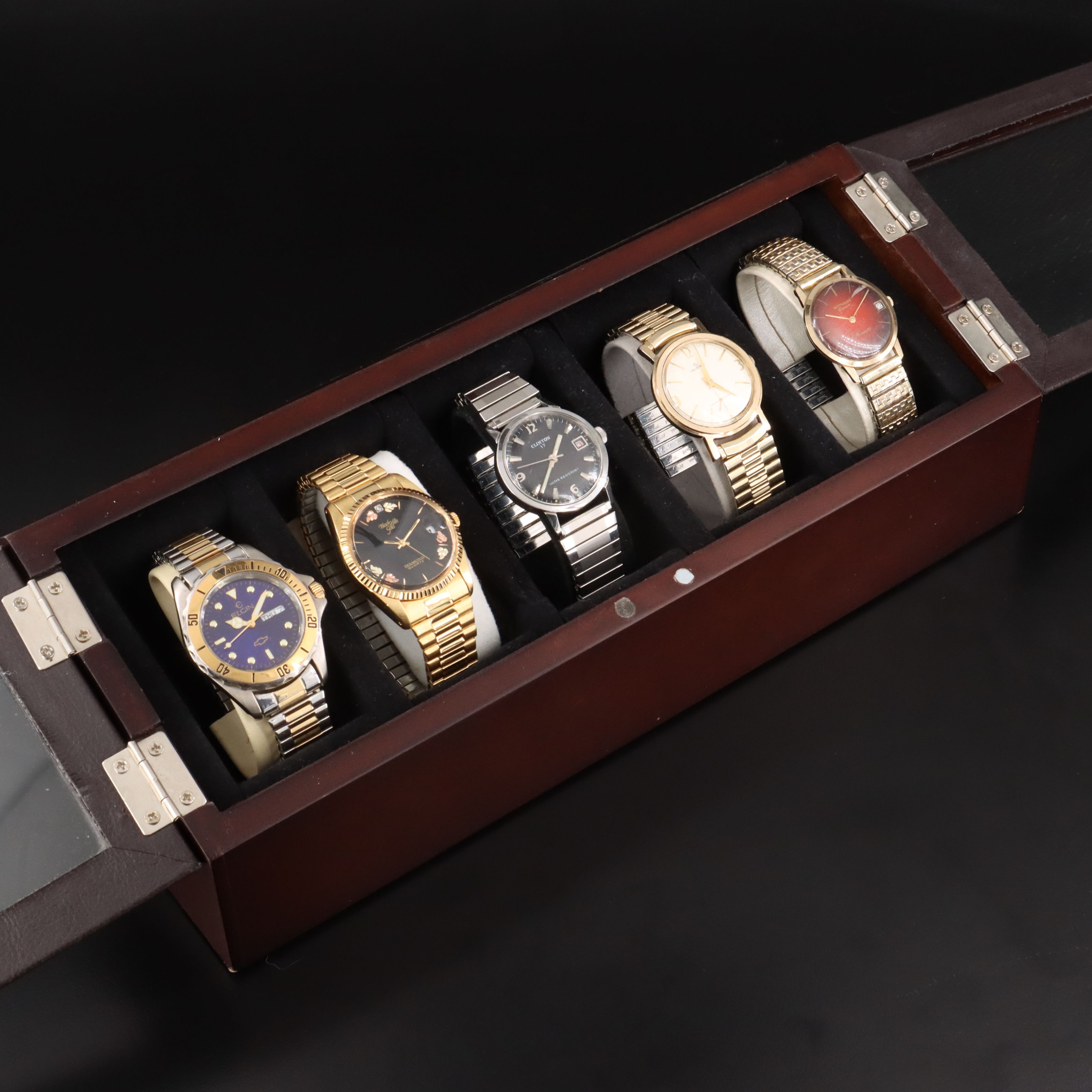Selection of Mechanical and Quartz Watches in Mahogany Wood Watch Box
