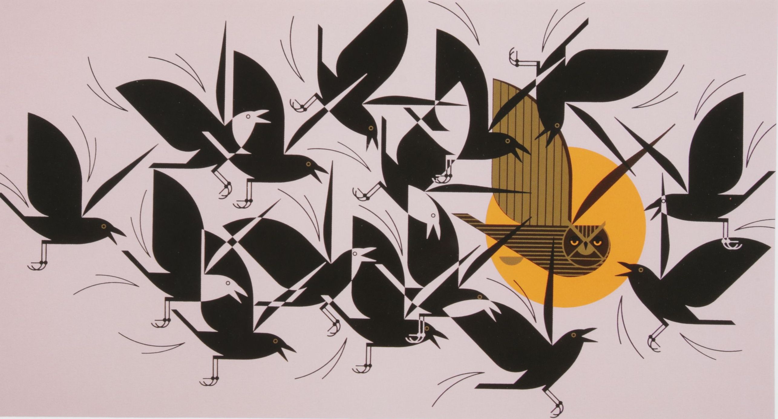 Charley Harper Offset Lithograph "Owltercation", 1990