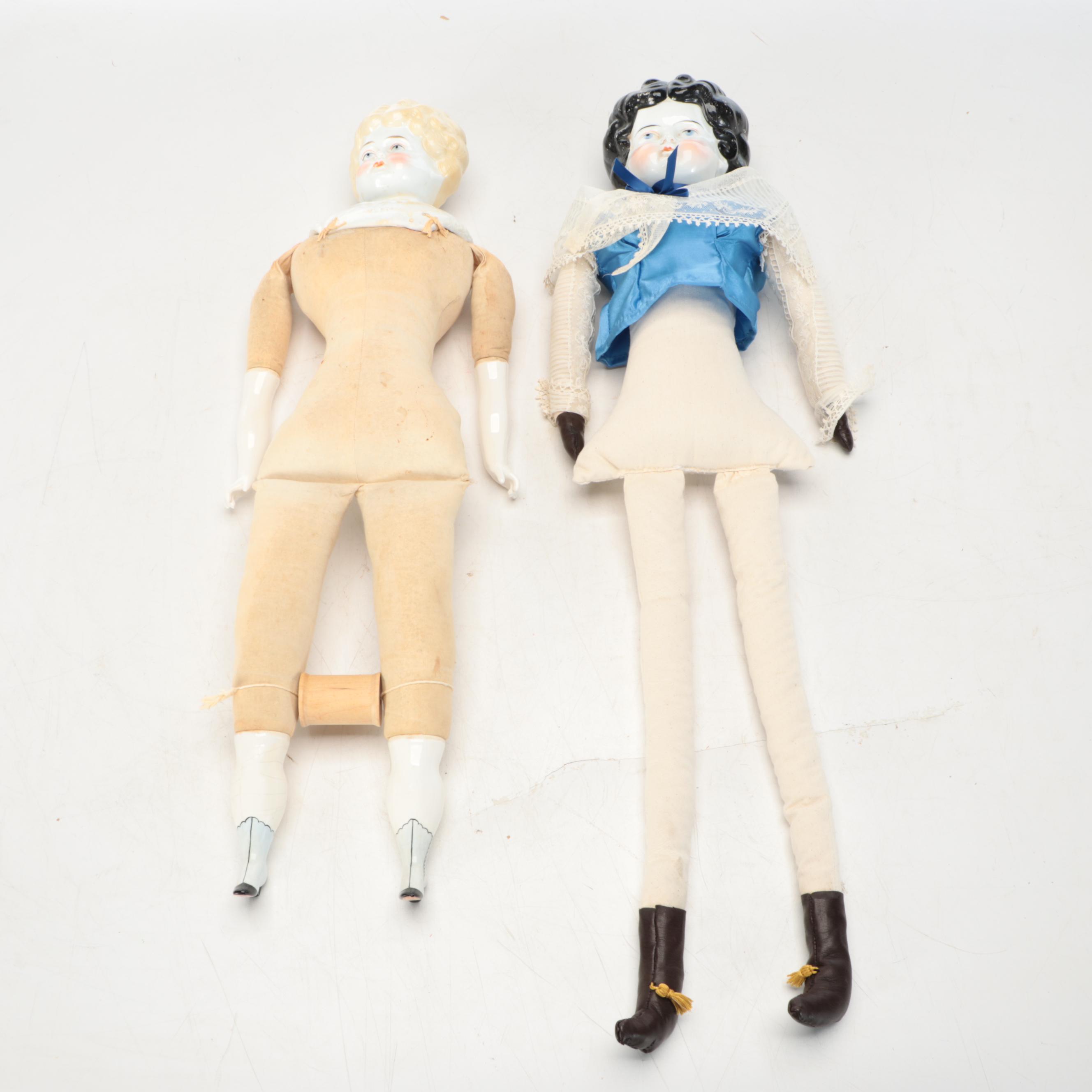 German Style Bisque and Cloth Dolls, Early 20th Century