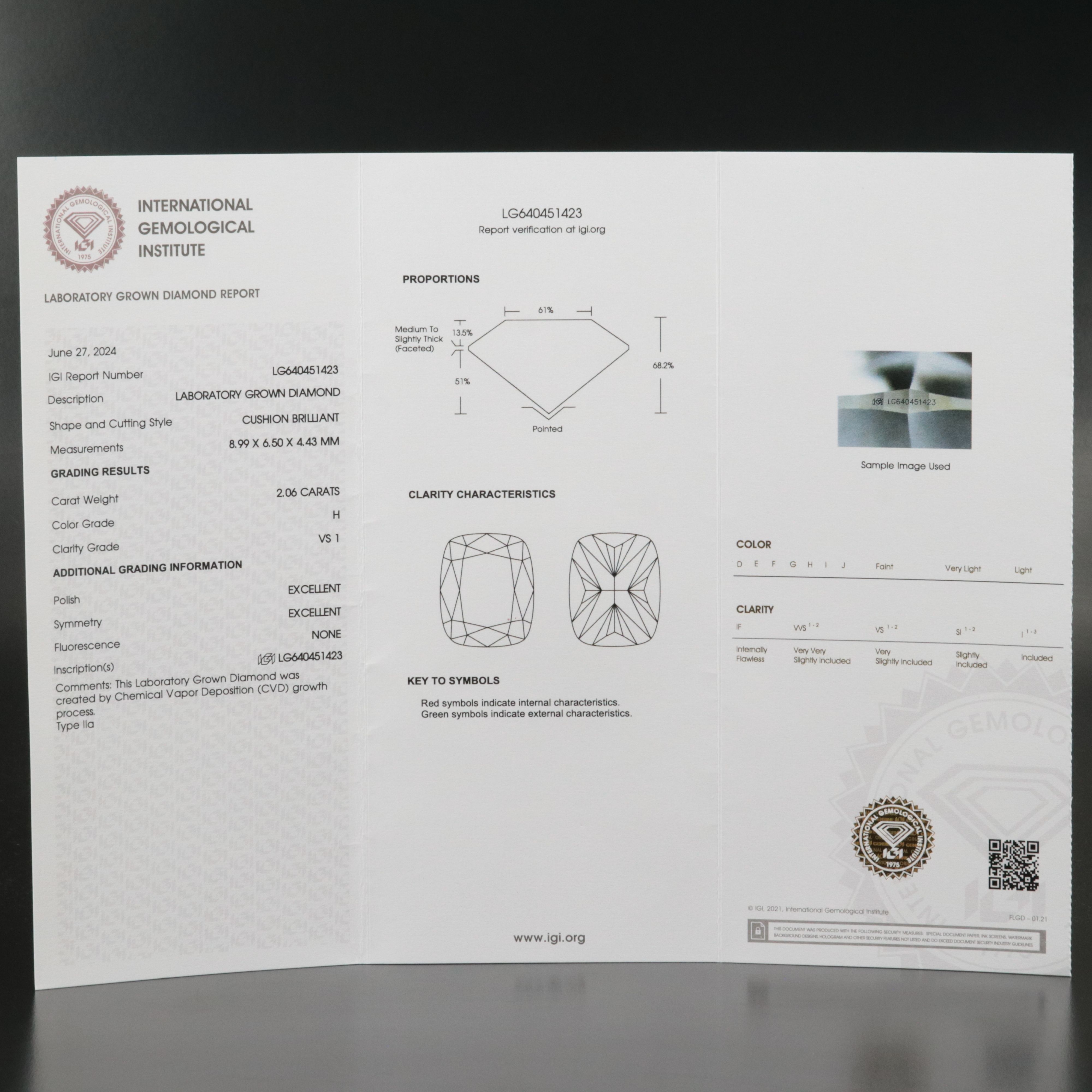 Loose 2.06 CT Lab Grown Diamond with IGI Report