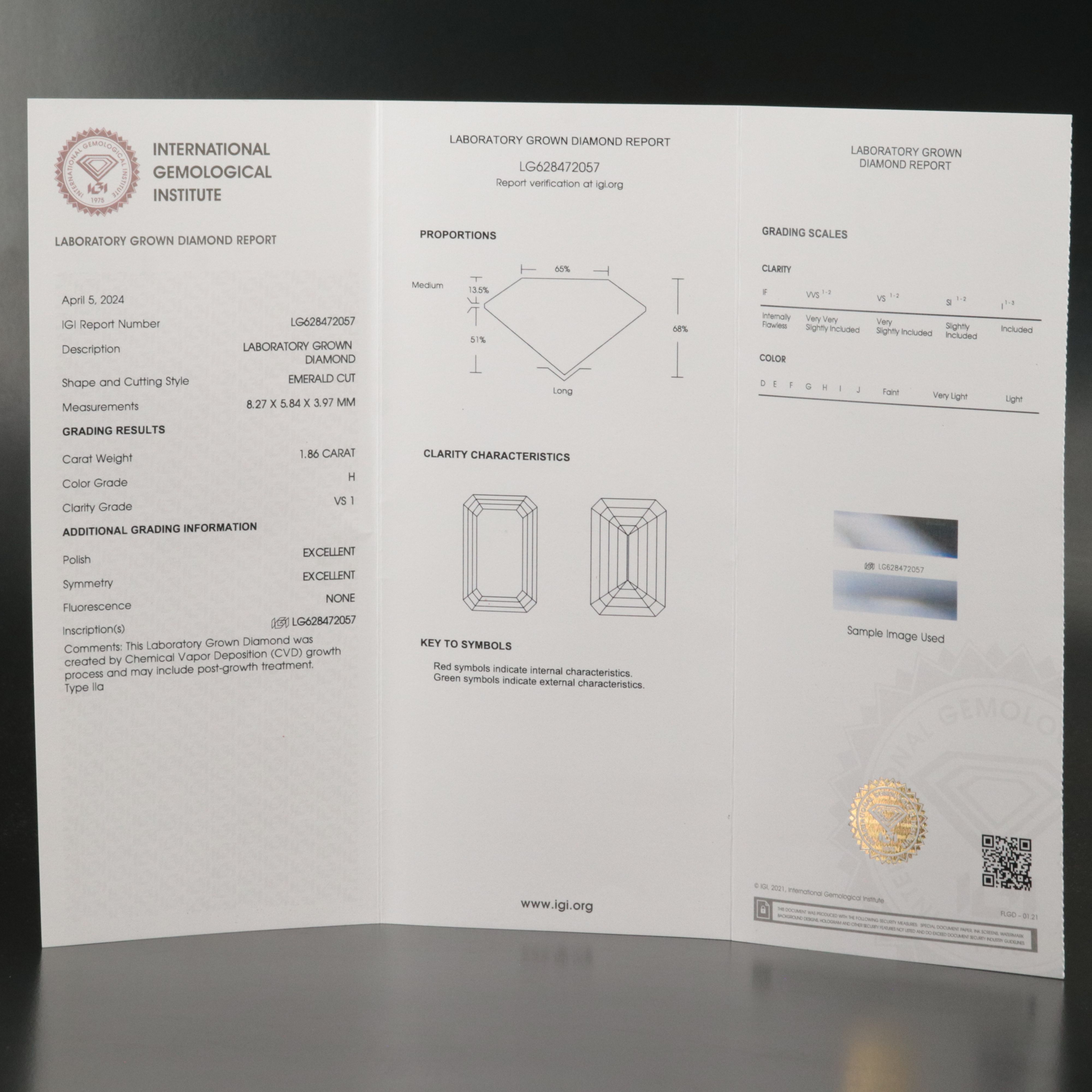 Loose 1.86 CT Lab Grown Diamond with IGI Report