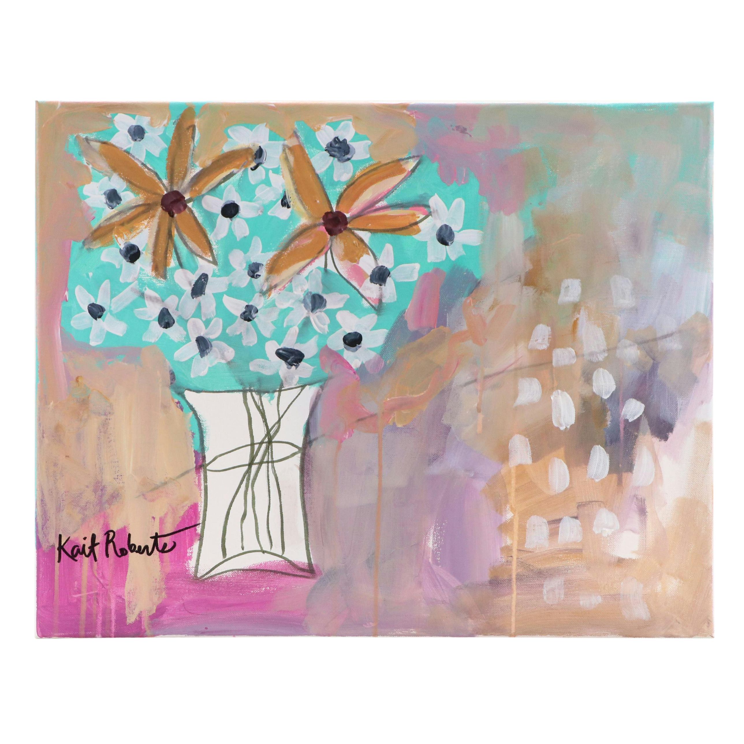 Kait Roberts Stylized Acrylic Painting of Floral Still Life, 2025