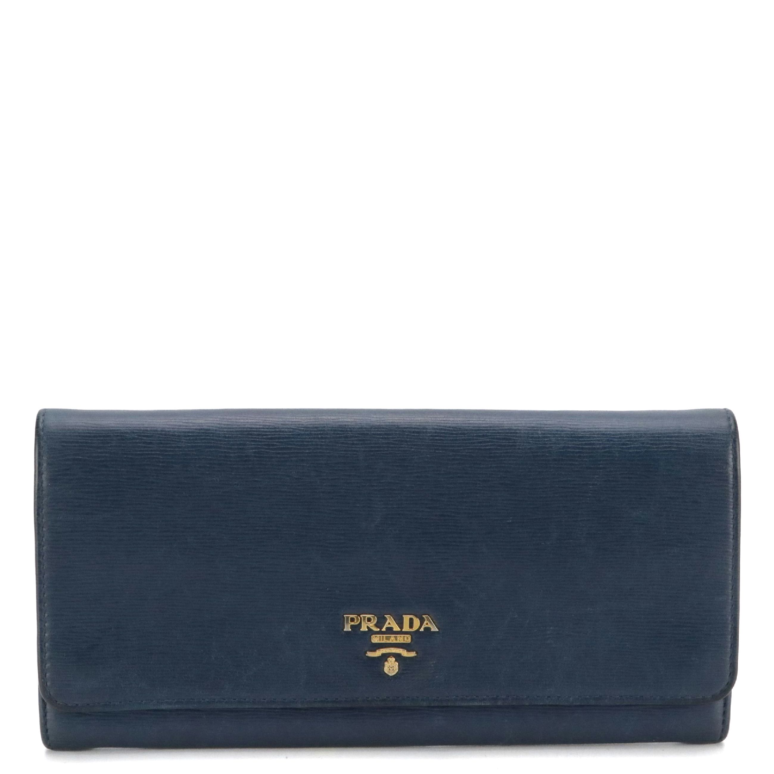 Prada Long Flap Wallet in Dark Blue Textured Leather