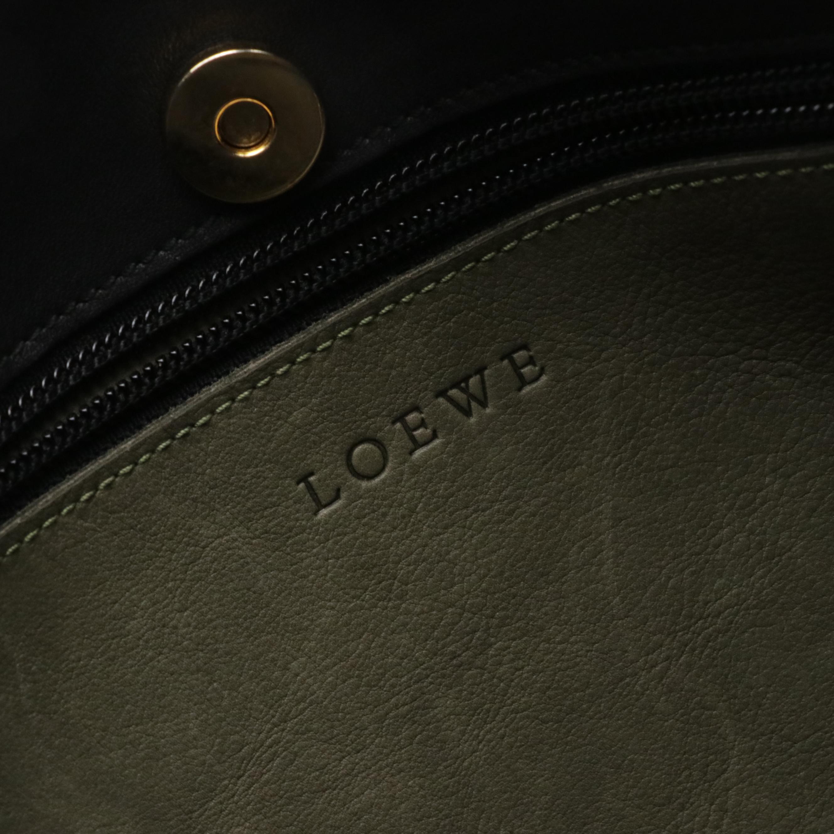 Loewe Anagram Embossed Suede and Leather Shoulder Bag