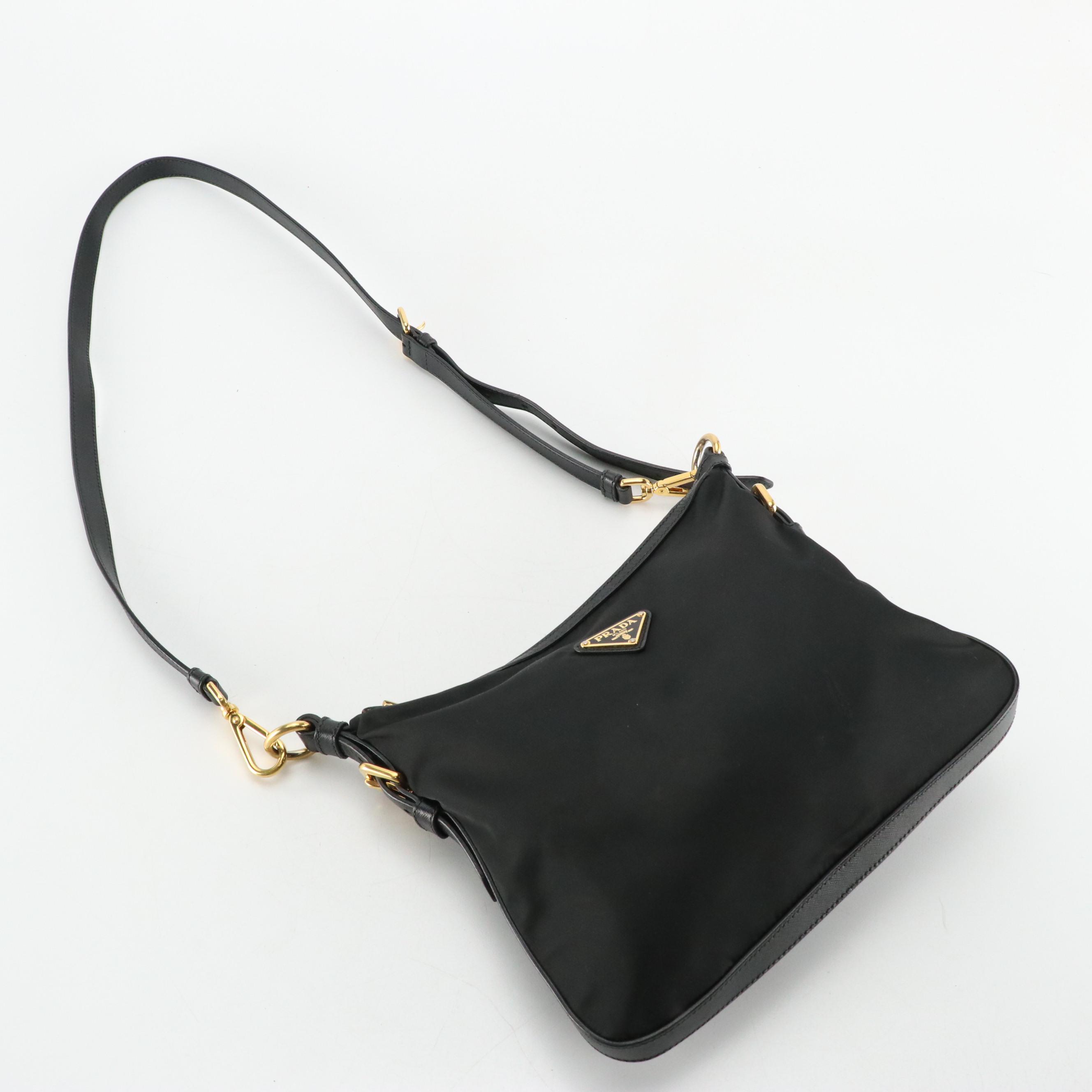 Prada Crossbody Bag in Black Nylon and Saffiano Leather Trim