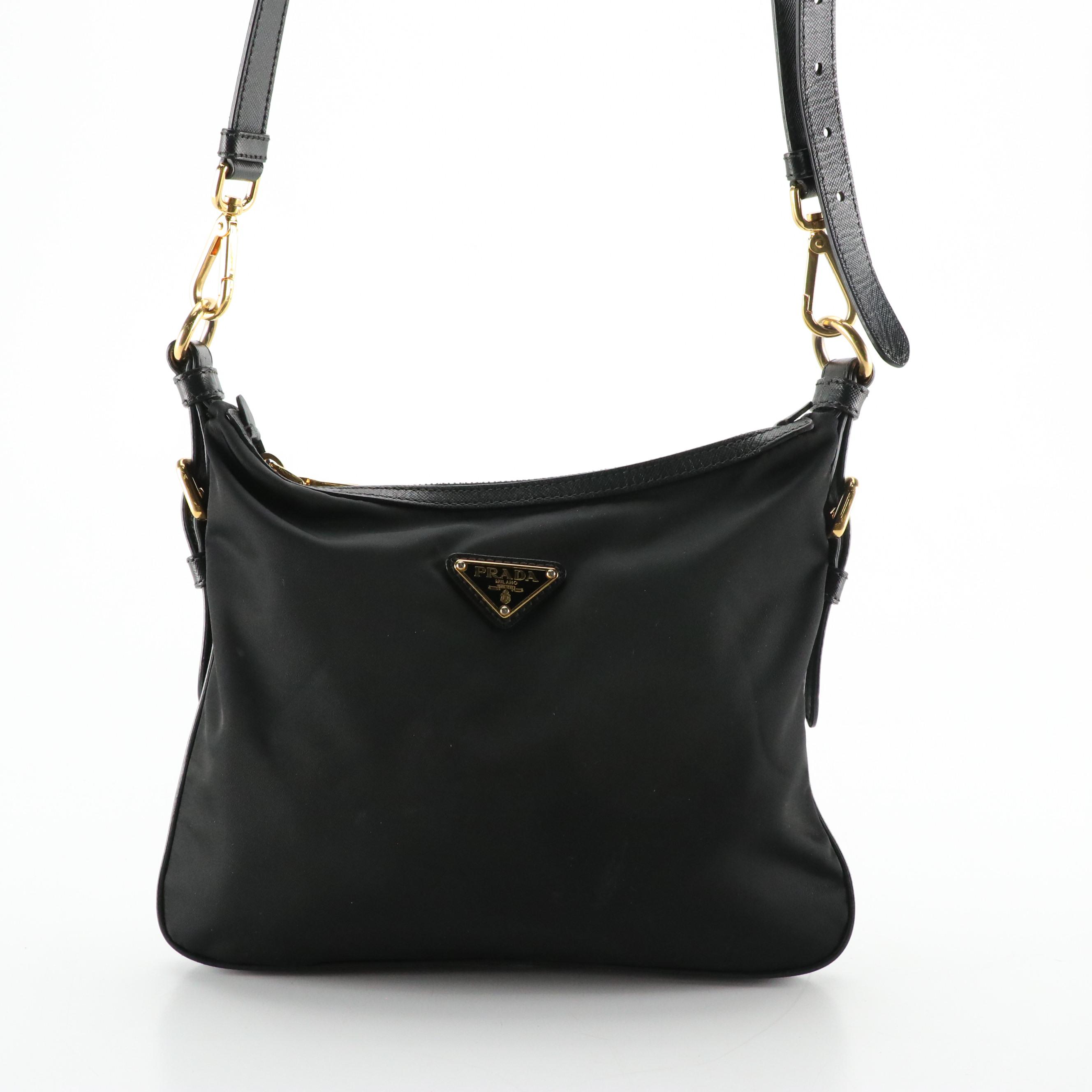 Prada Crossbody Bag in Black Nylon and Saffiano Leather Trim