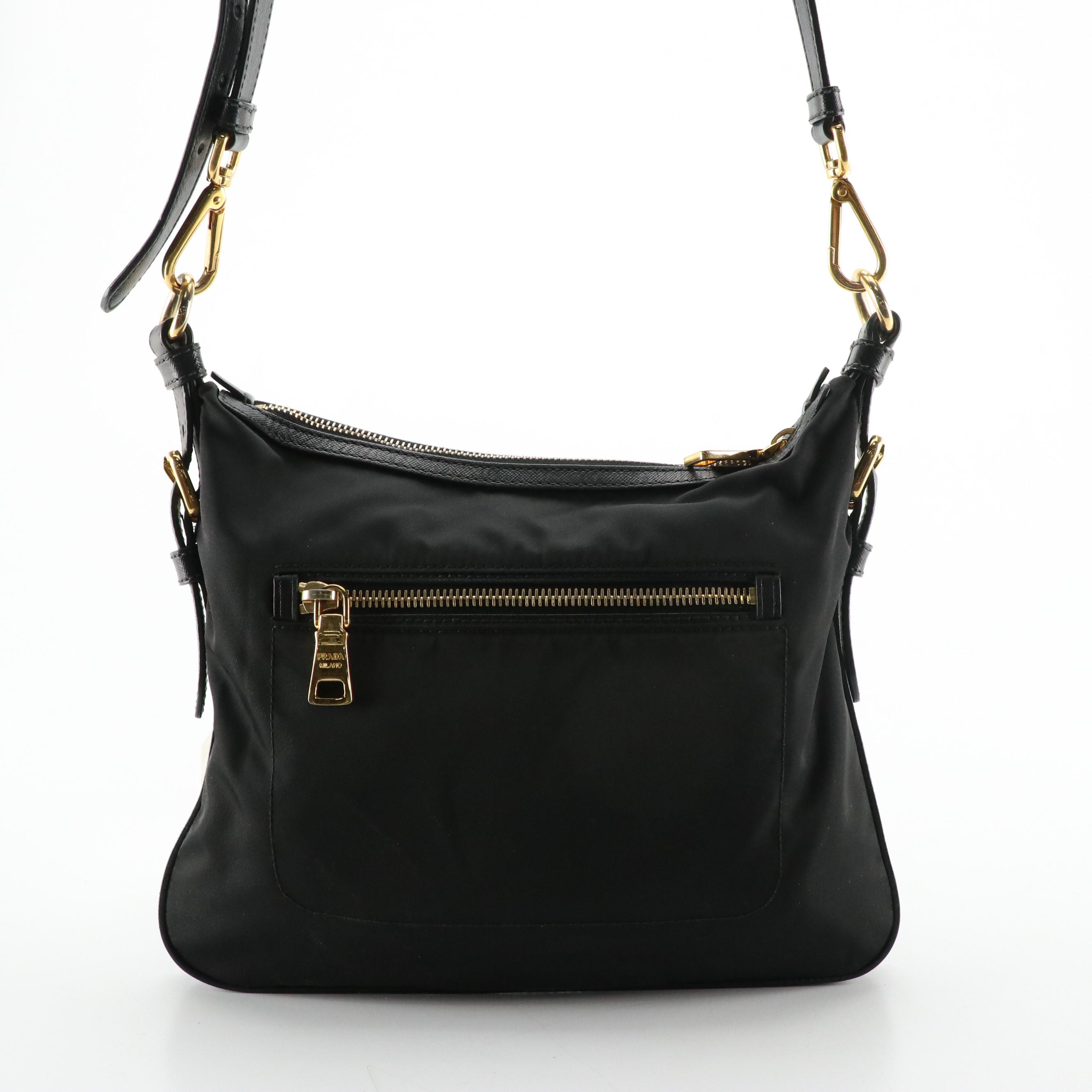 Prada Crossbody Bag in Black Nylon and Saffiano Leather Trim