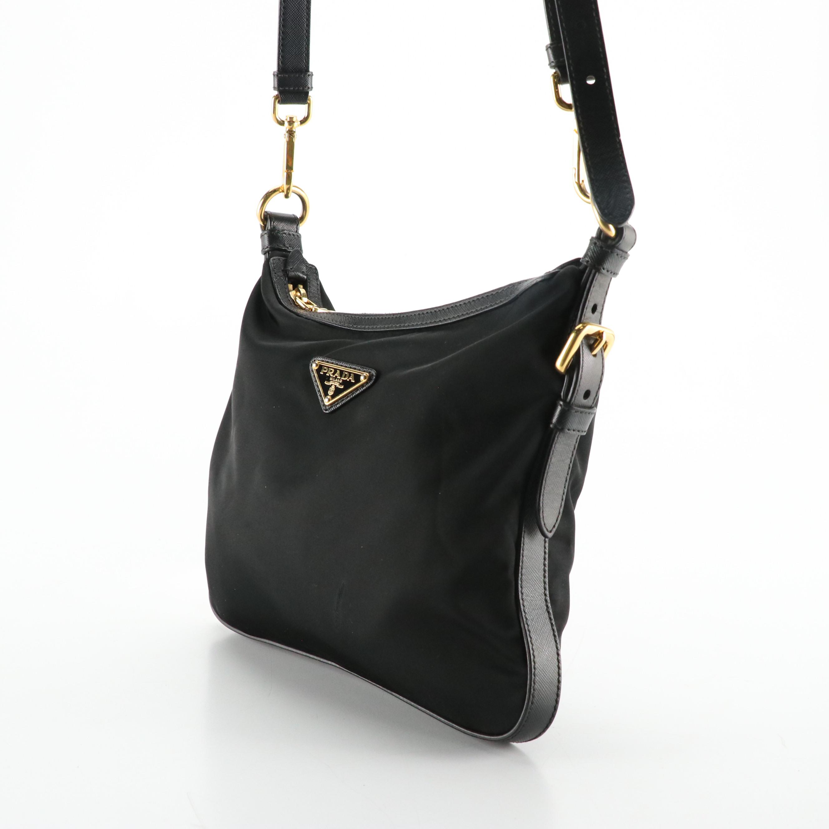 Prada Crossbody Bag in Black Nylon and Saffiano Leather Trim